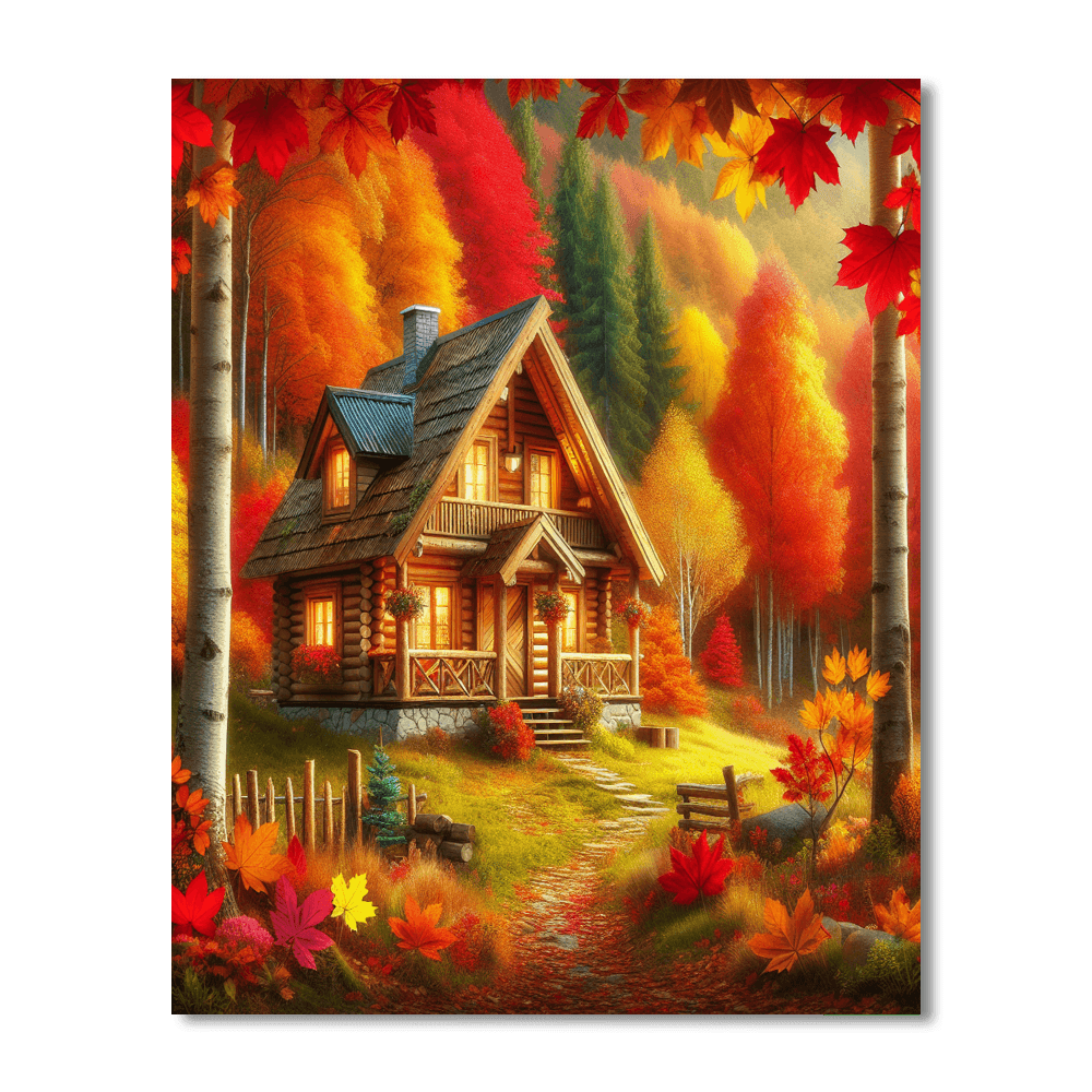 Cozy Autumn Cabin Painting By Numbers Kit