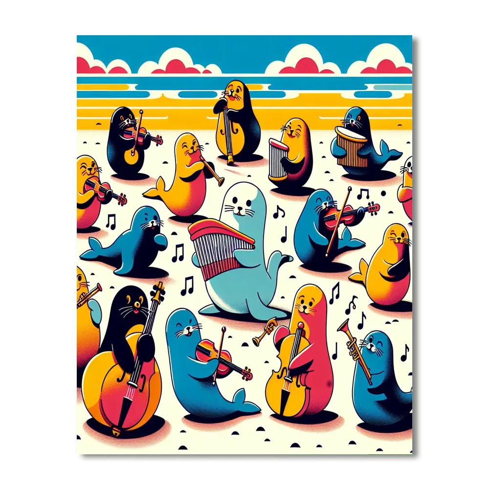 Seaside Symphony Of Seals Number Painting
