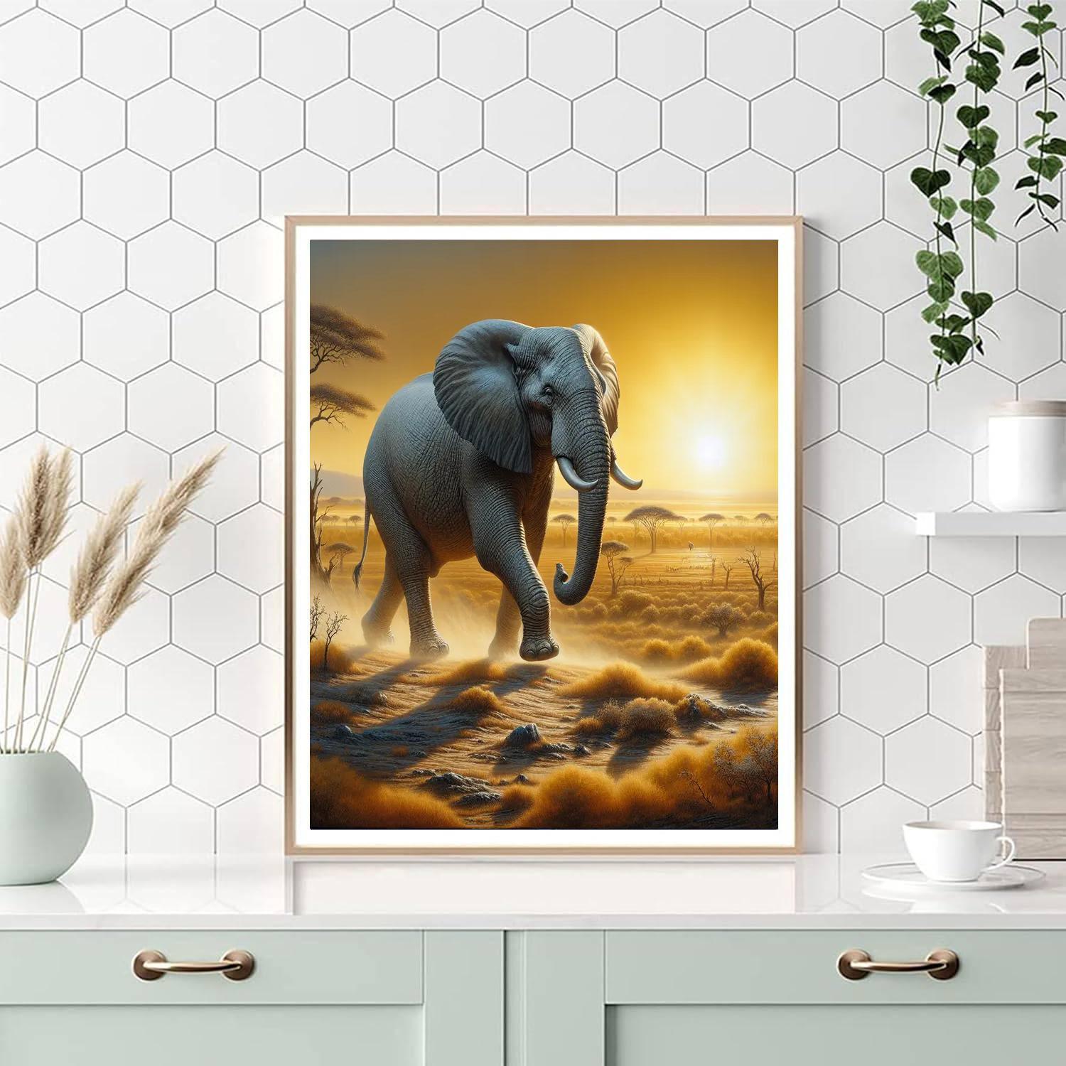 Elephant's Majestic Stroll Number Painting