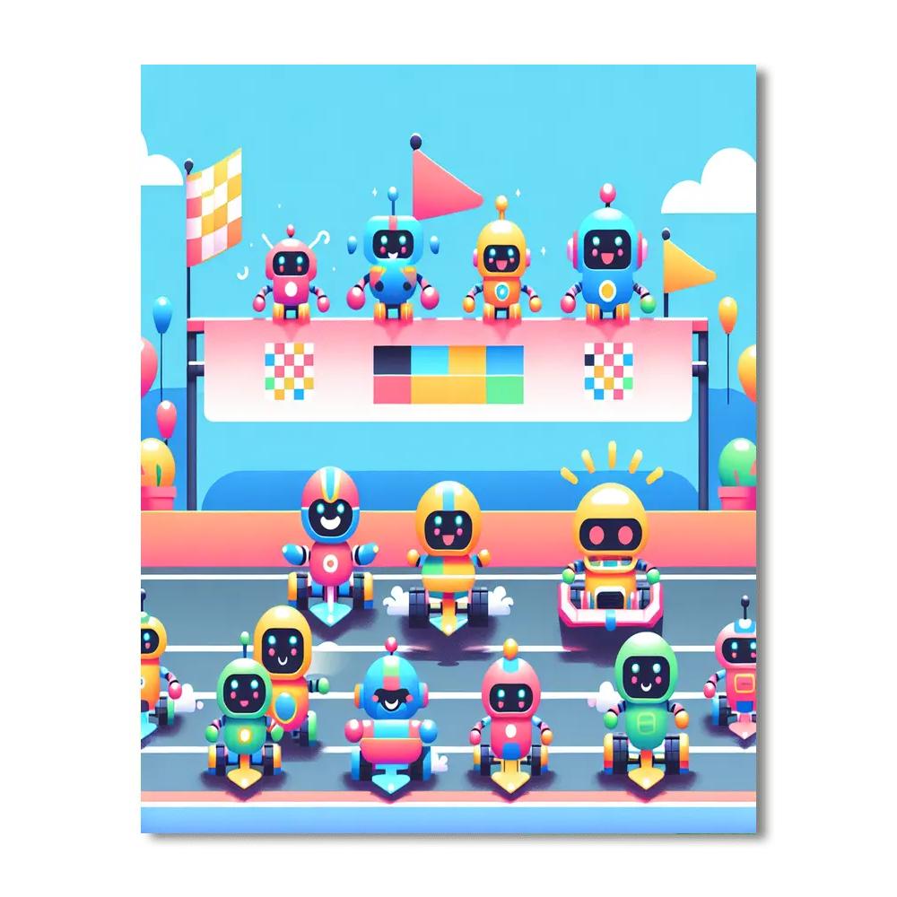 Robot Racing Extravaganza Paint By Numbers Art