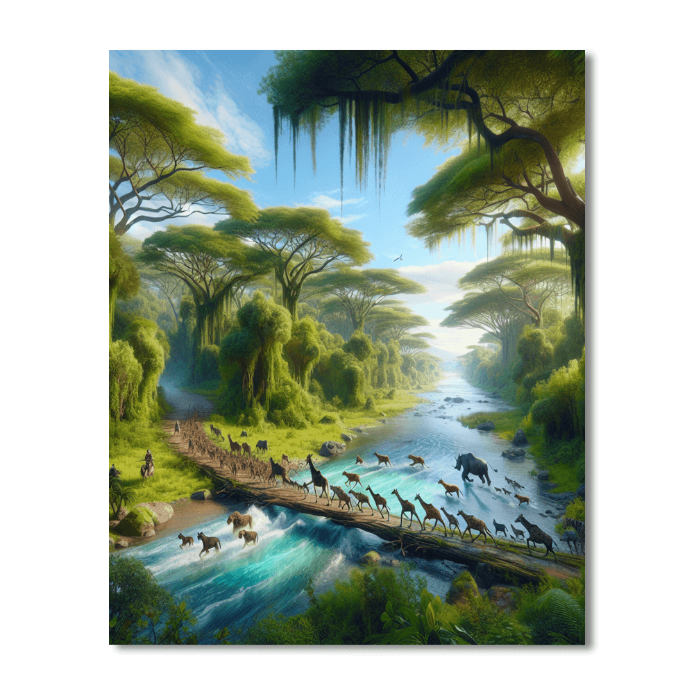 Safari River Crossing Number Painting