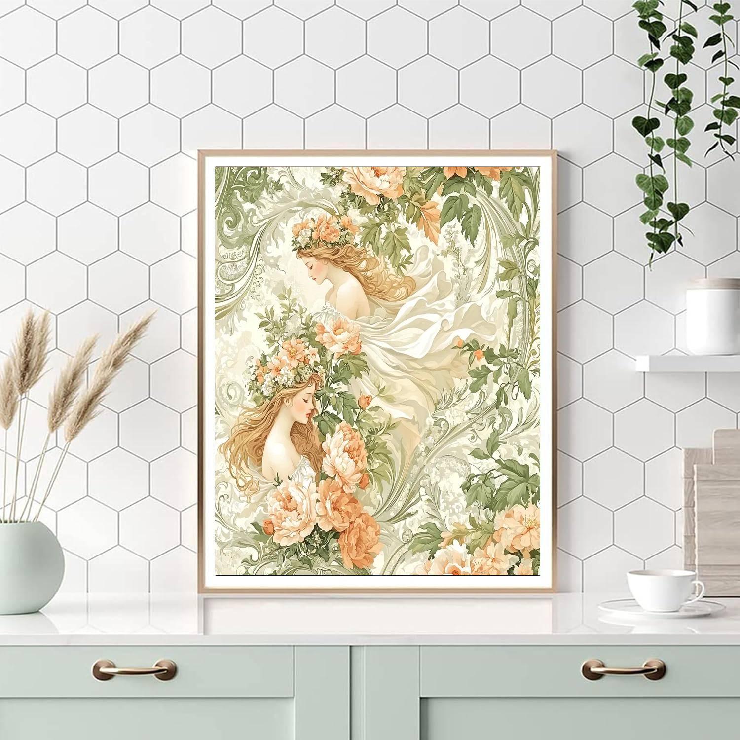 Alphonse Mucha Inspired Ethereal Garden Wall Art  Paint By Color