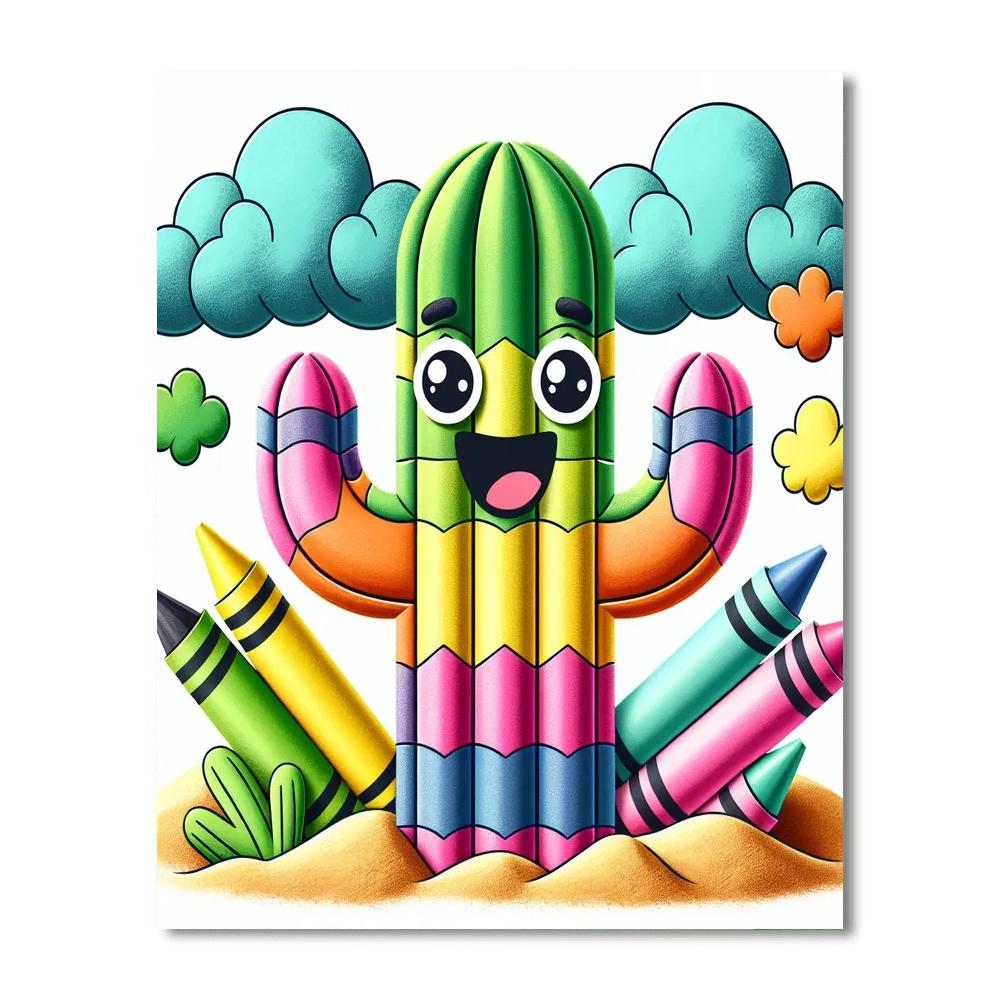 Creative Crayon Cactus Paint By Numbers Art