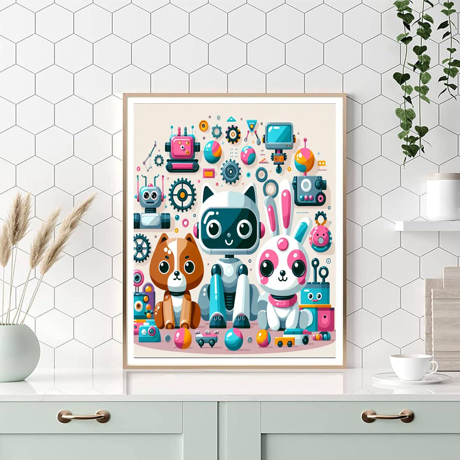 Cute Robot Animals Painting By Numbers Kit