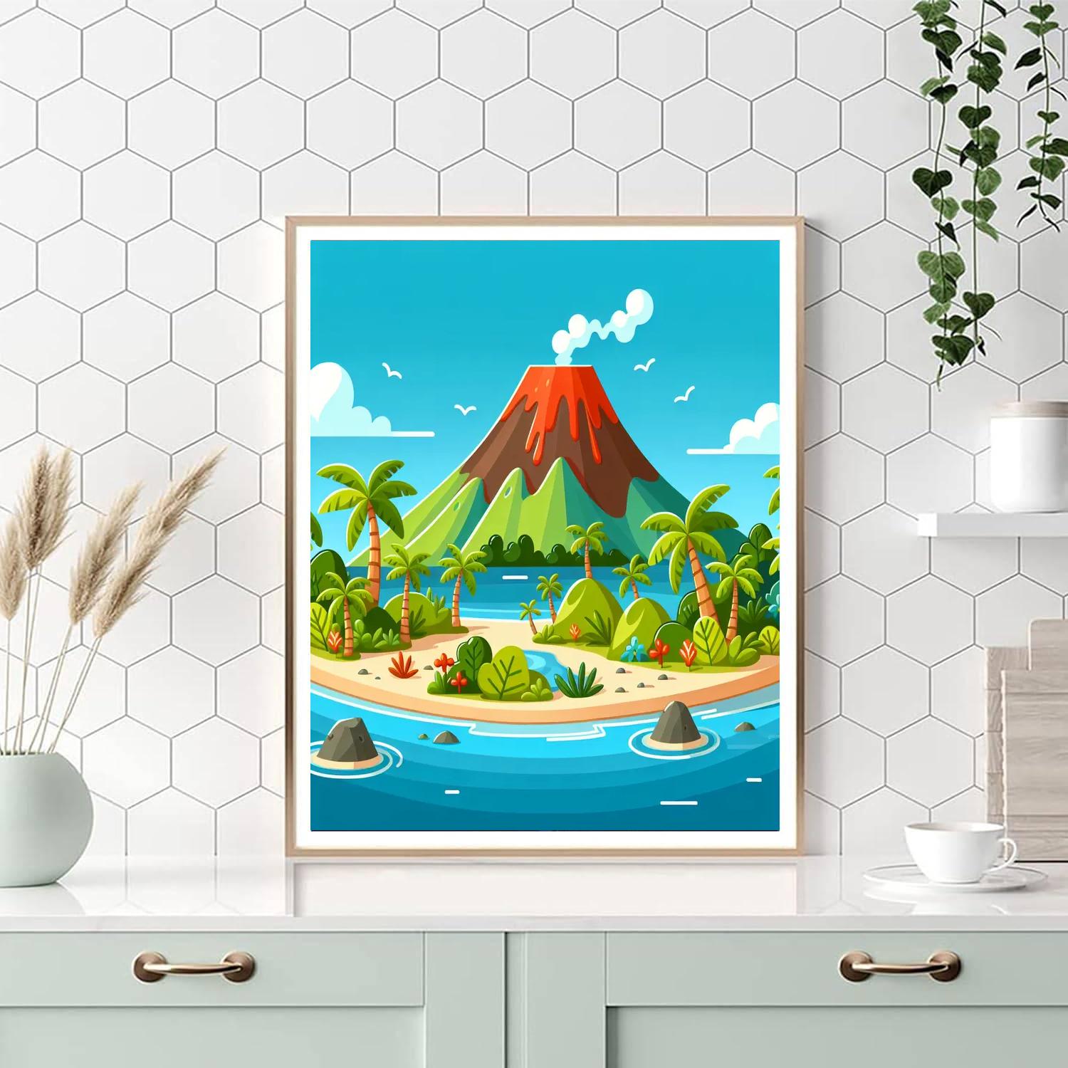 Epic Volcano Island Painting Number Kit