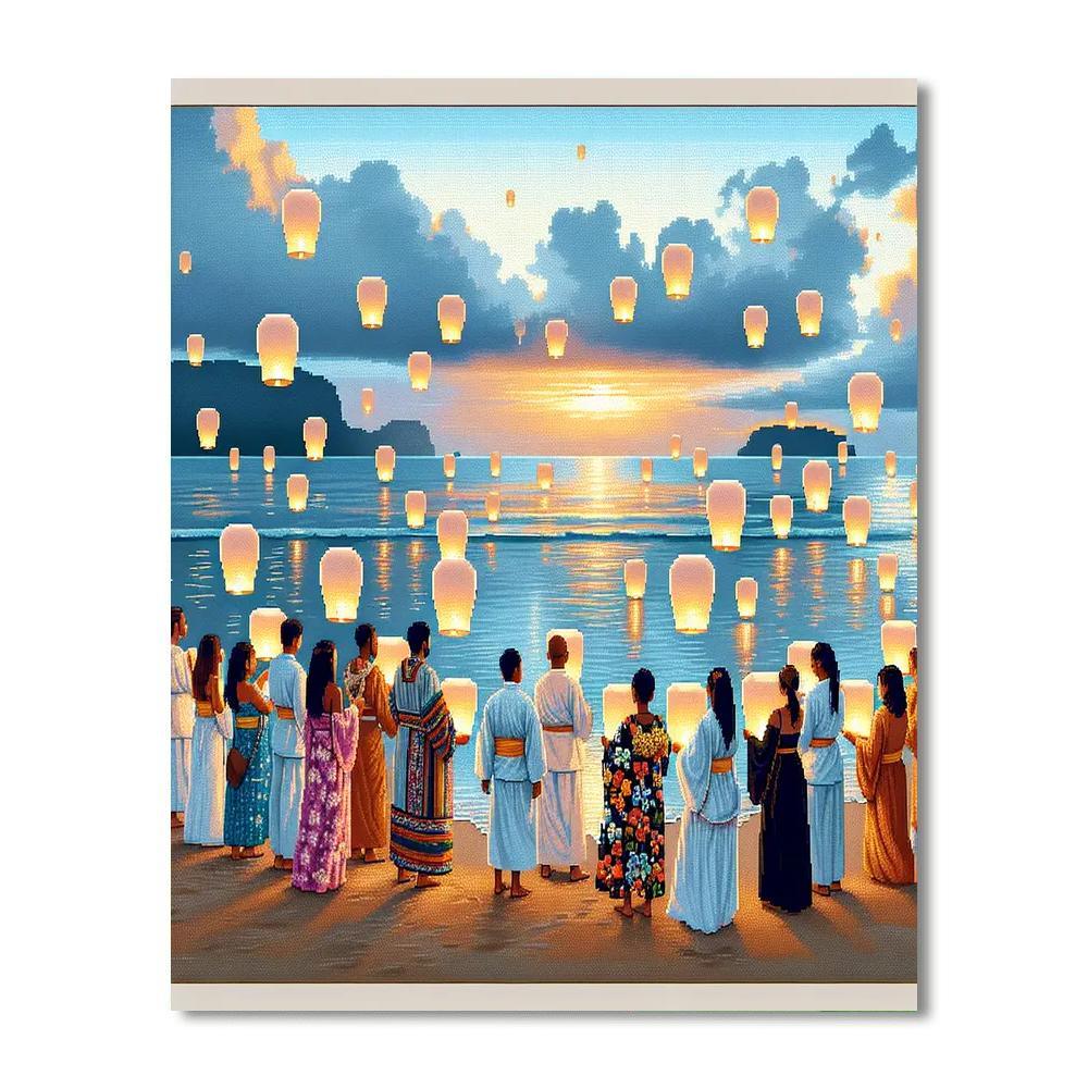 Lantern Floating Festival - Hawaii Paint By Color