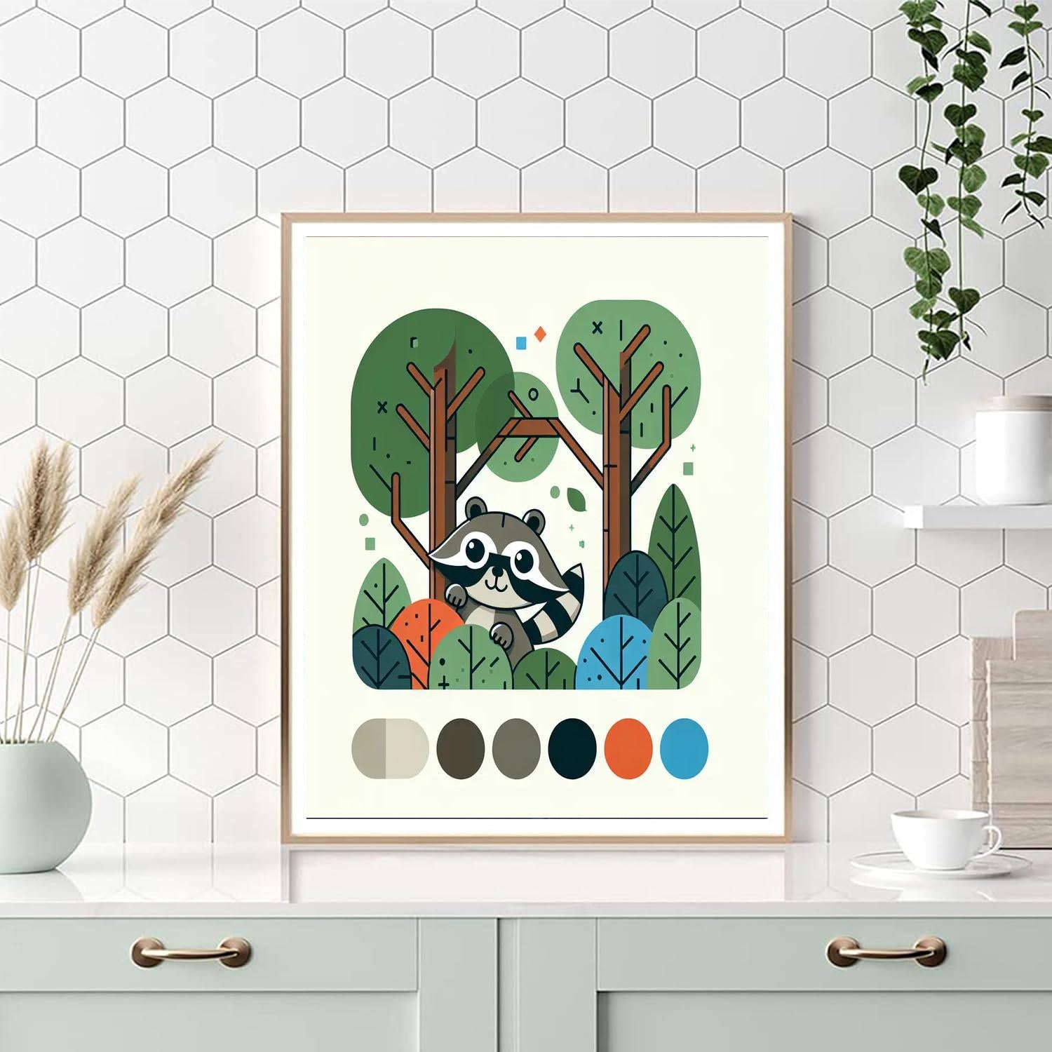 Mischievous Raccoon Forest Painting Number Kit