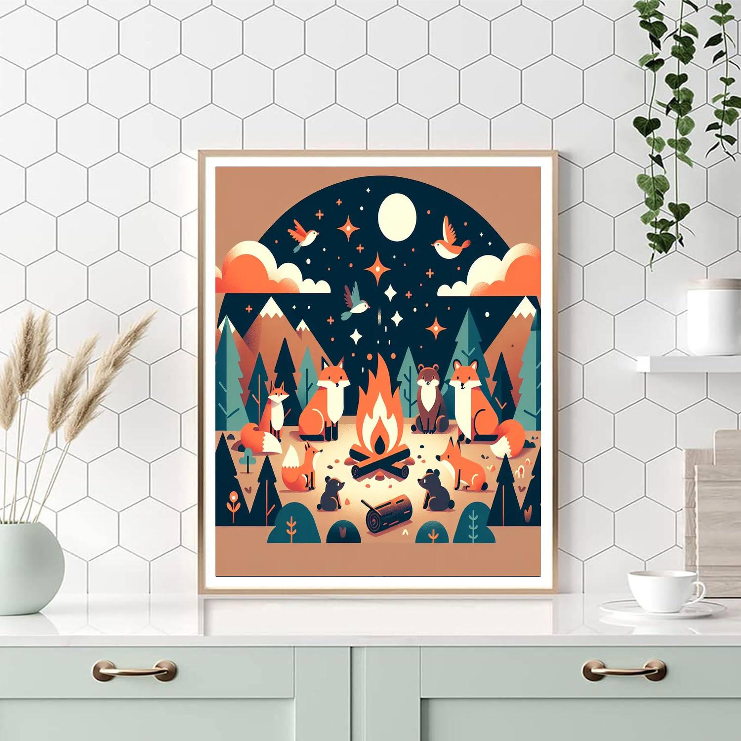 Cozy Woodland Campfire Paint By Numbers Art