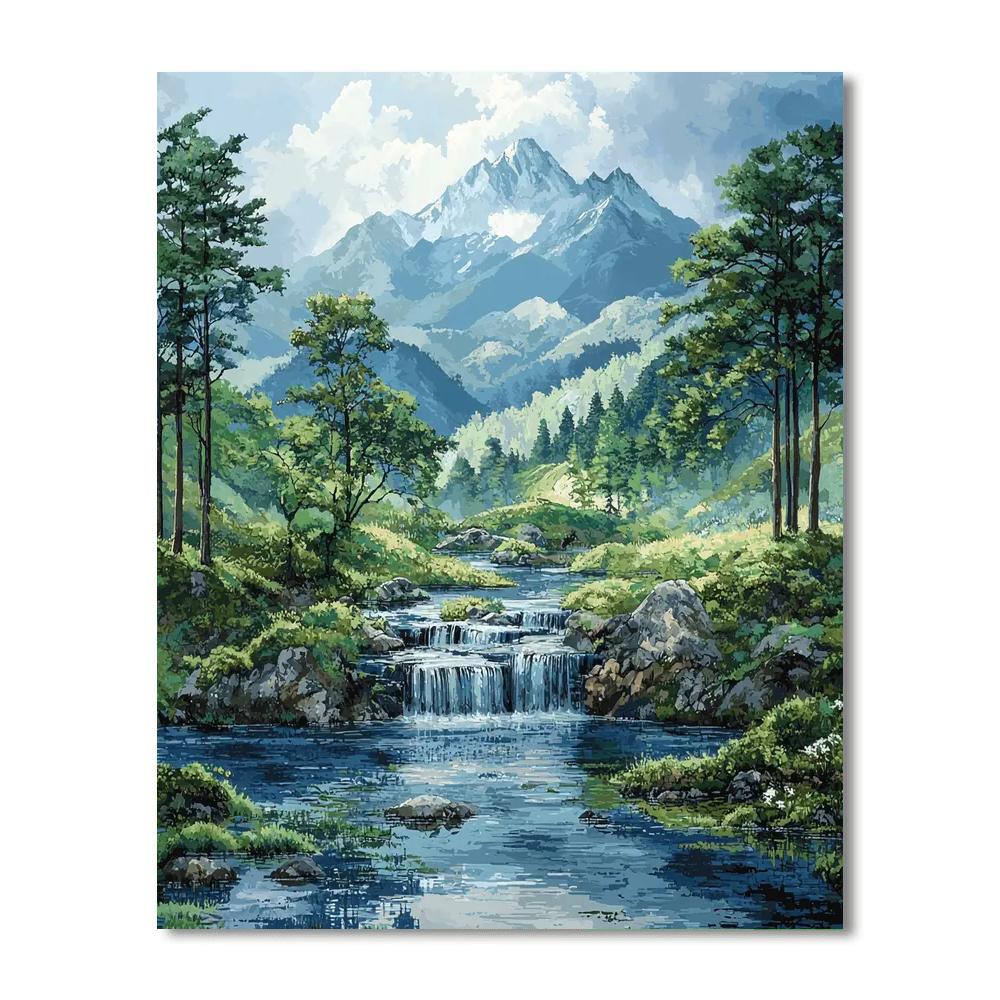 Utagawa Hiroshige Inspired Tranquil Mountain Streams  Number Painting