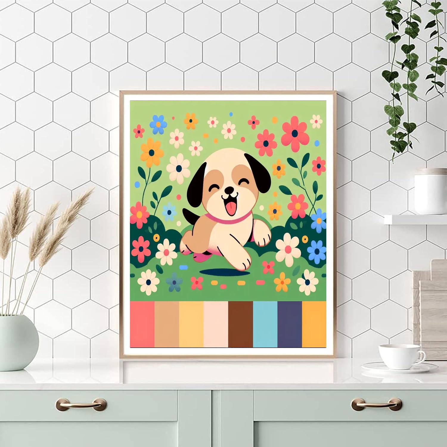 Puppy's Playful Garden Paint By Number