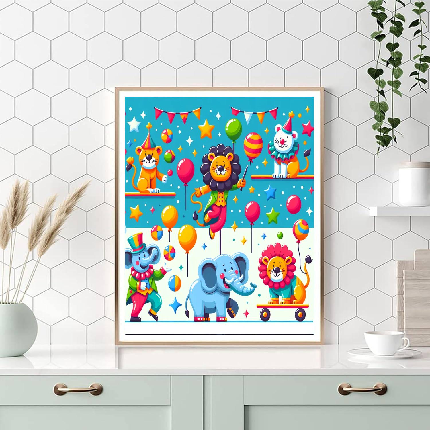 Colorful Circus Animals Number Painting