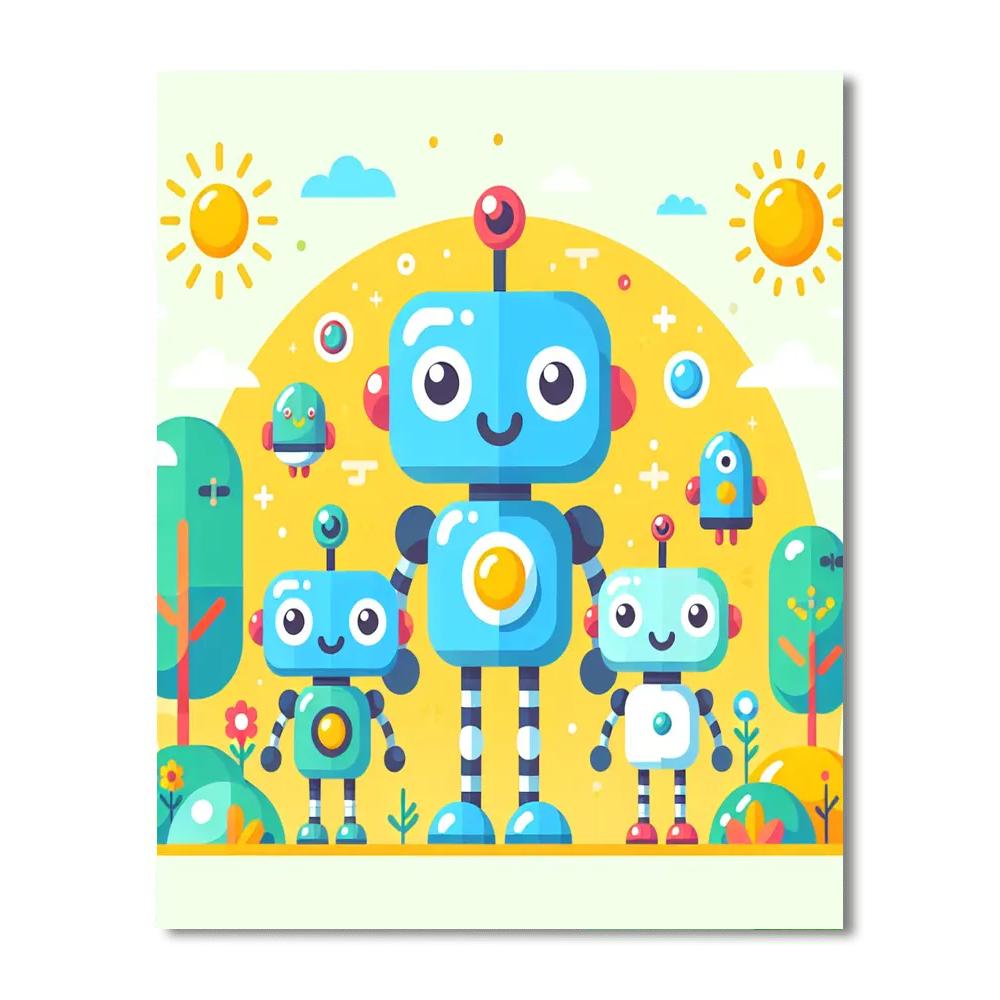 Cute Robot Family Painting Number Kit