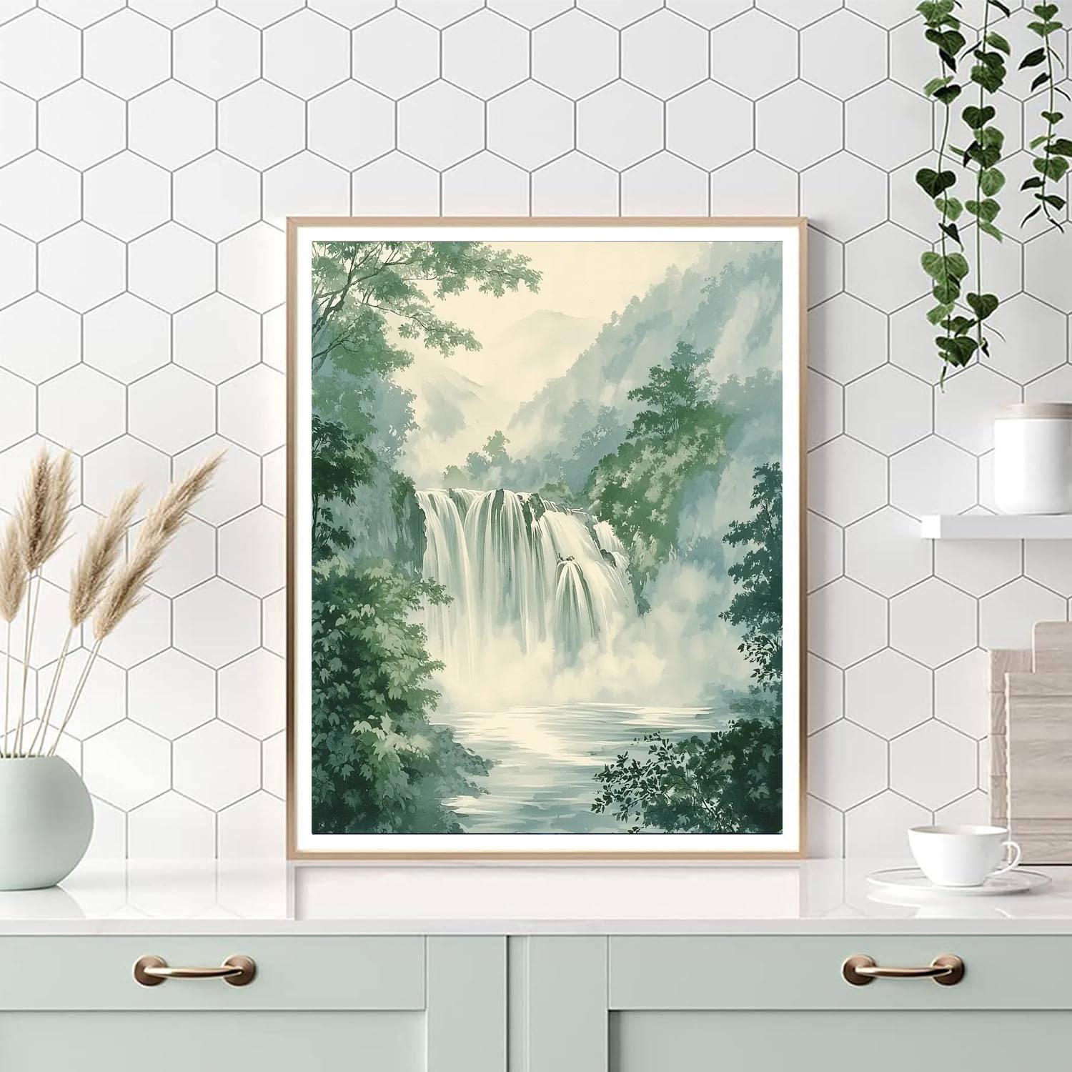 Zhao Mengfu Inspired Serene Waterfall Essence  Paint By Number