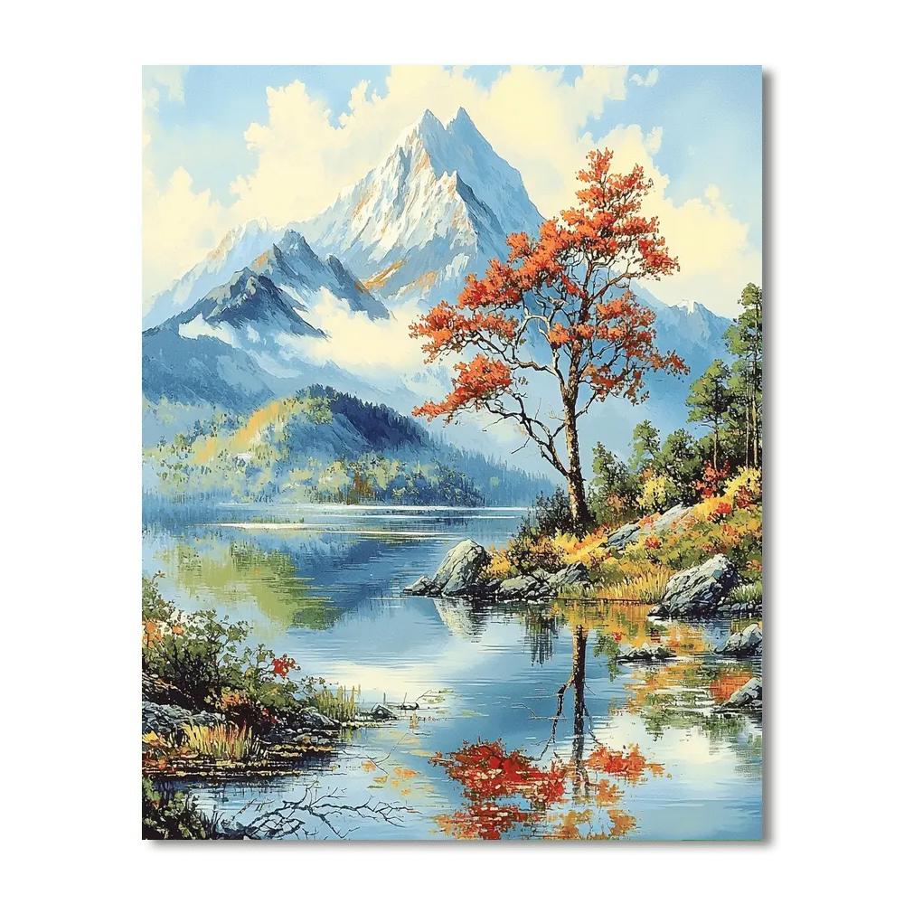 Zhao Mengfu Inspired Sublime Mountain Reflections  Paint By Number