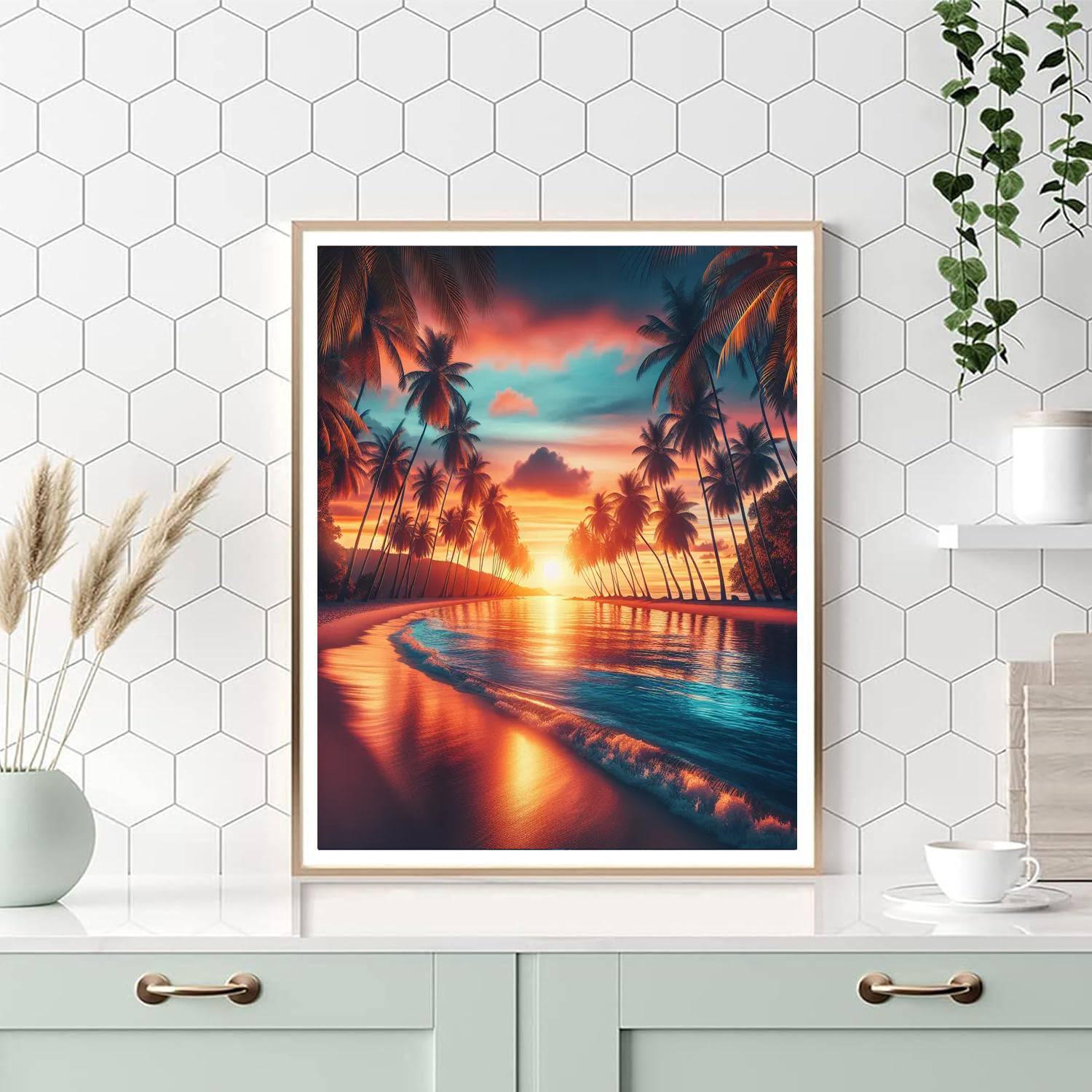 Tropical Sunset Oasis Number Painting