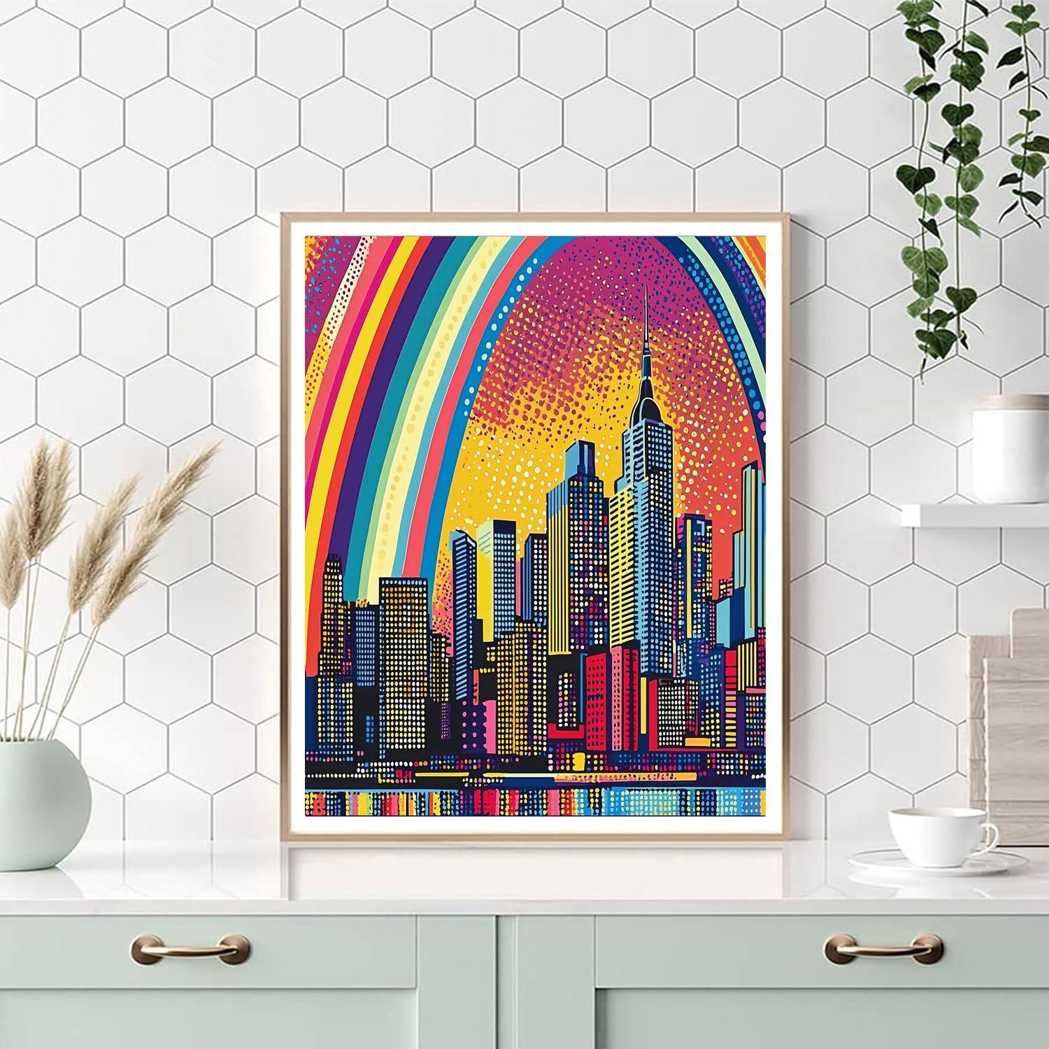 Roy Lichtenstein Inspired Rainbow City Reflections  Paint By Numbers