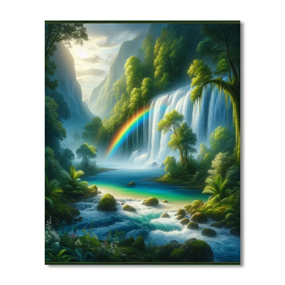 Glistening Waterfalls And Rainbows Painting Number Kit