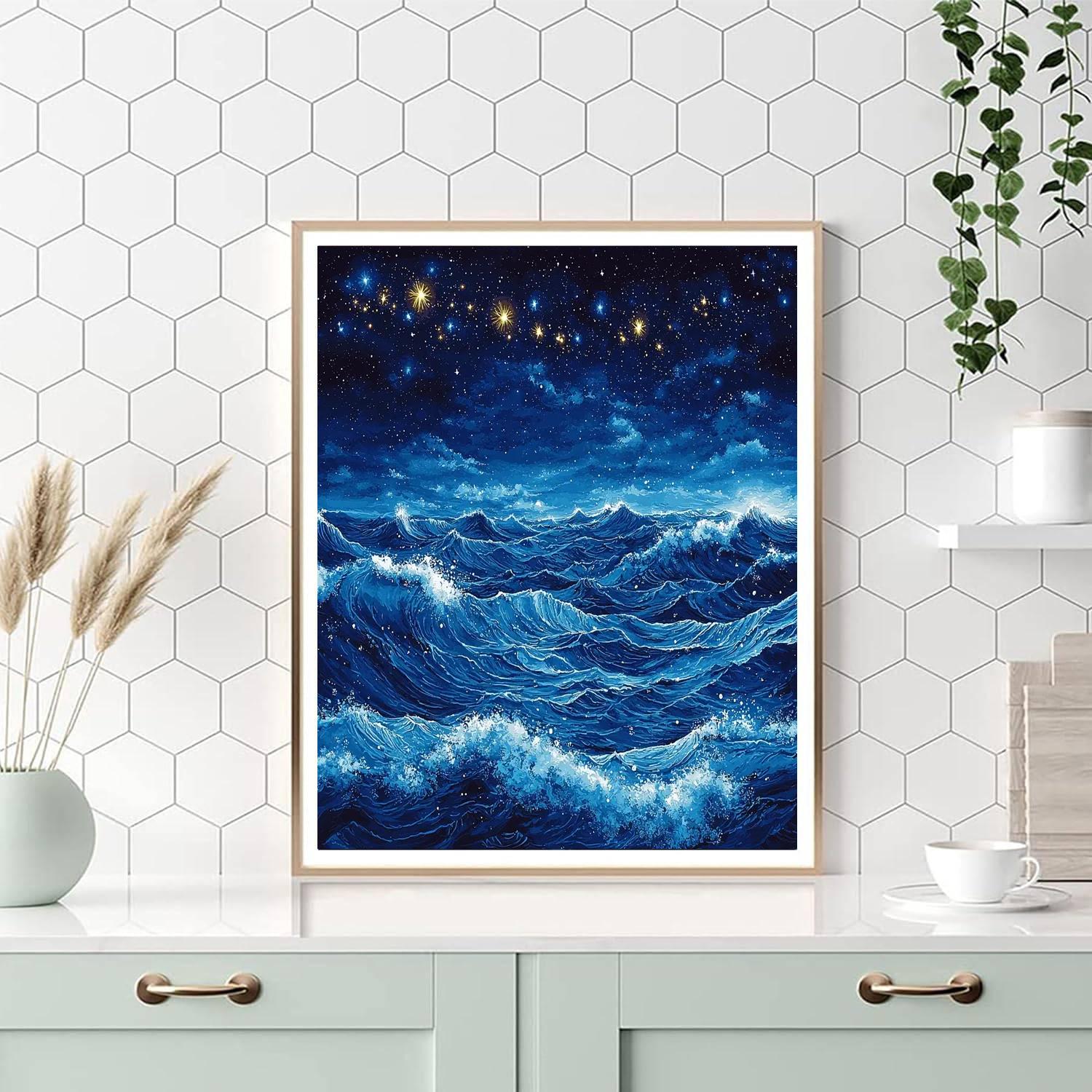 Utagawa Hiroshige Inspired Waves And Starlit Skies  Painting By Numbers Kit