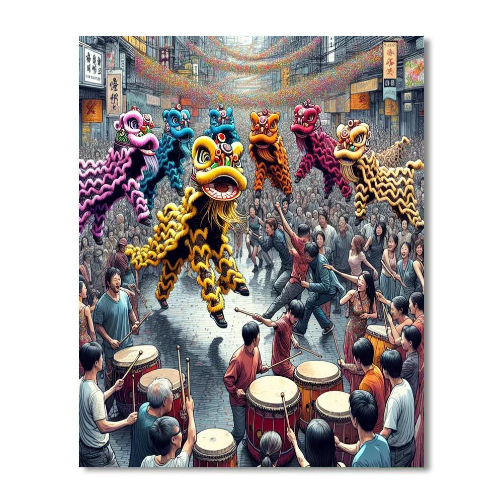 Festival Of The Lion Dancers - Vietnam Number Painting