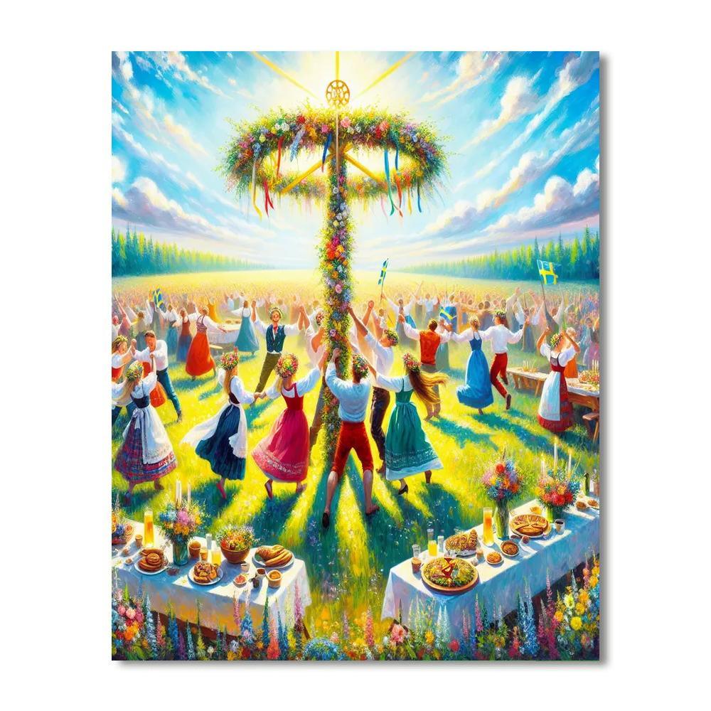 Midsummer Eve Celebration - Sweden Painting Number Kit