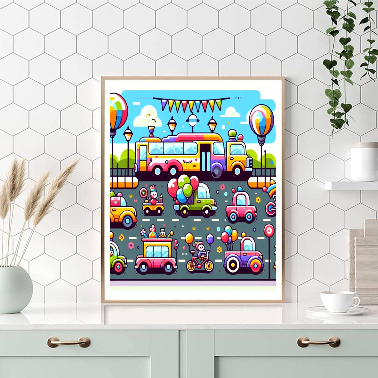 Colorful Transportation Parade Paint By Numbers Art