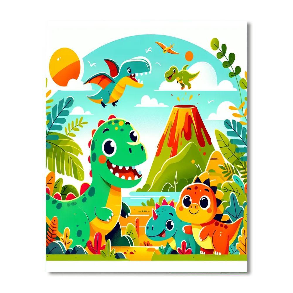 Dinosaur Friends On Adventure Paint By Numbers Art