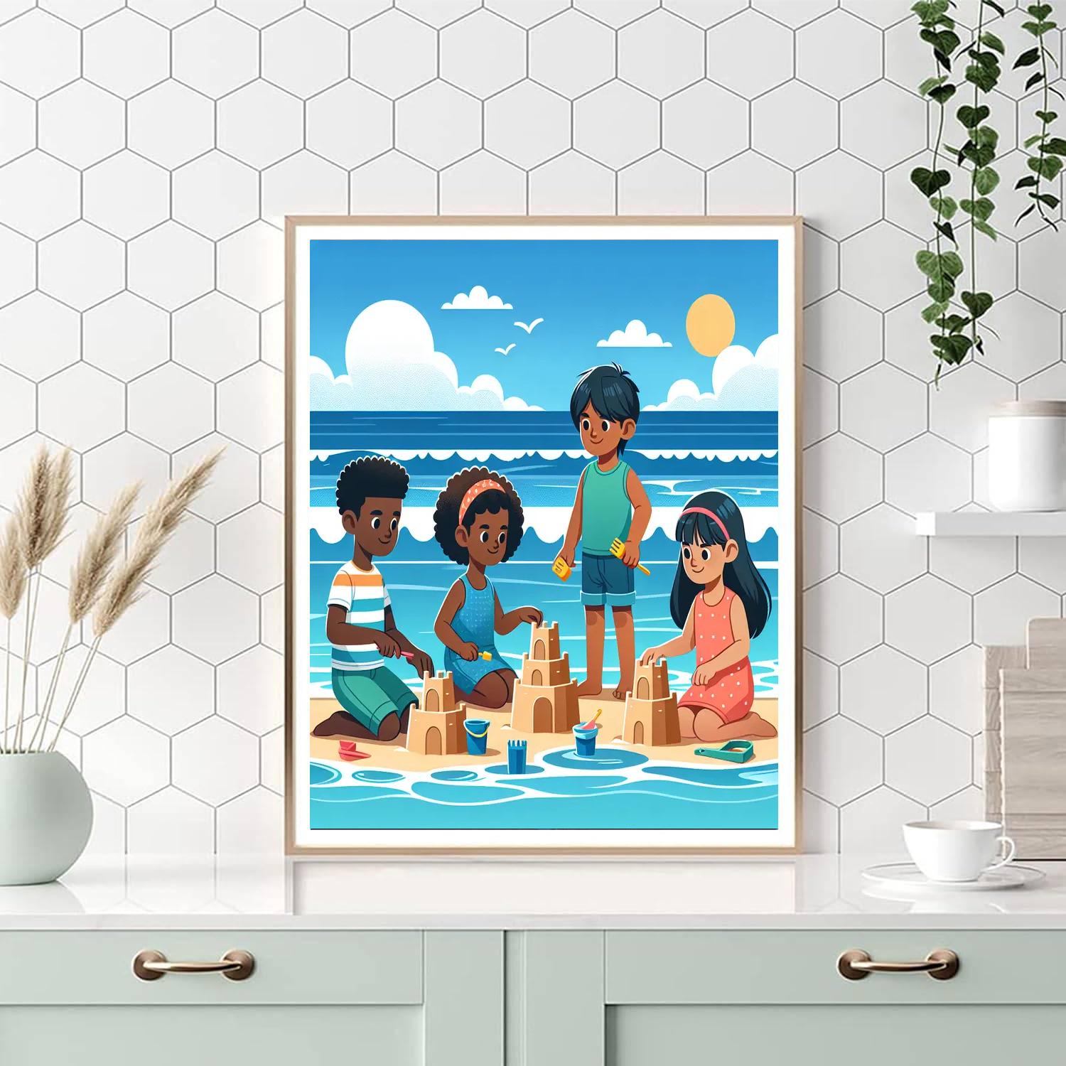 Sunny Seaside Sandcastles Painting Number Kit