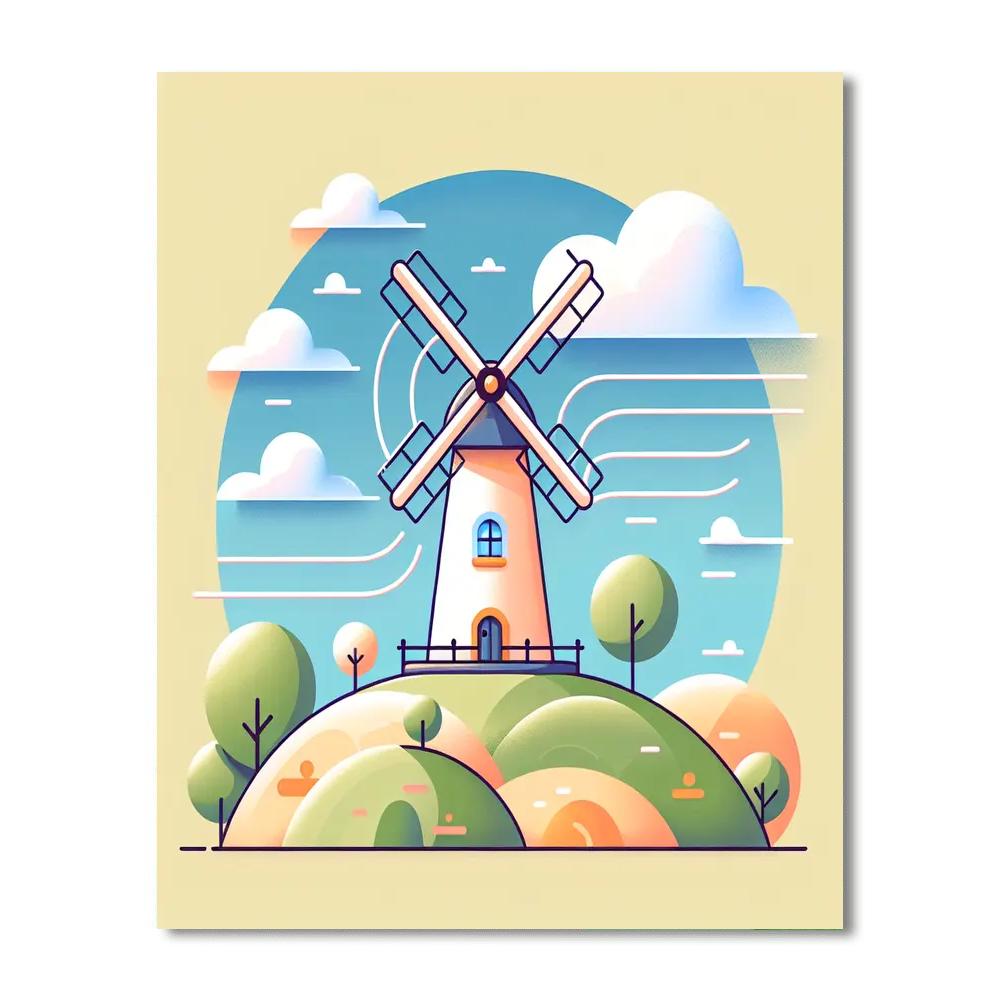 Windy Hilltop Windmill DIY Paint By Numbers
