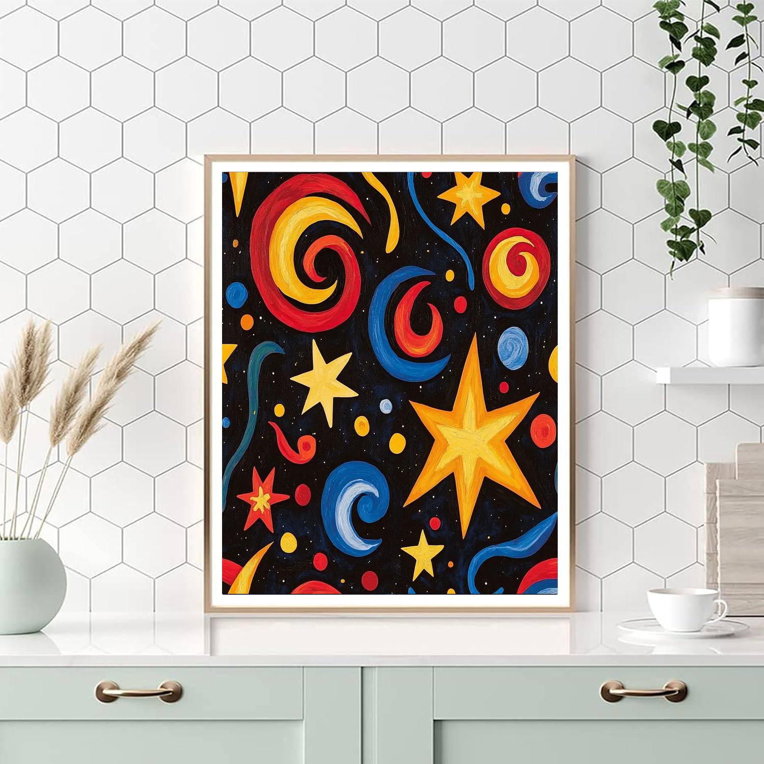 Joan Miró Inspired Whimsical Galaxy  Painting Number Kit