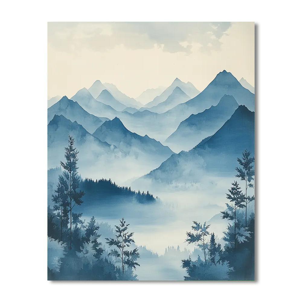 Utagawa Hiroshige Inspired Ethereal Mist Over Mountain Peaks  Painting By Numbers Kit