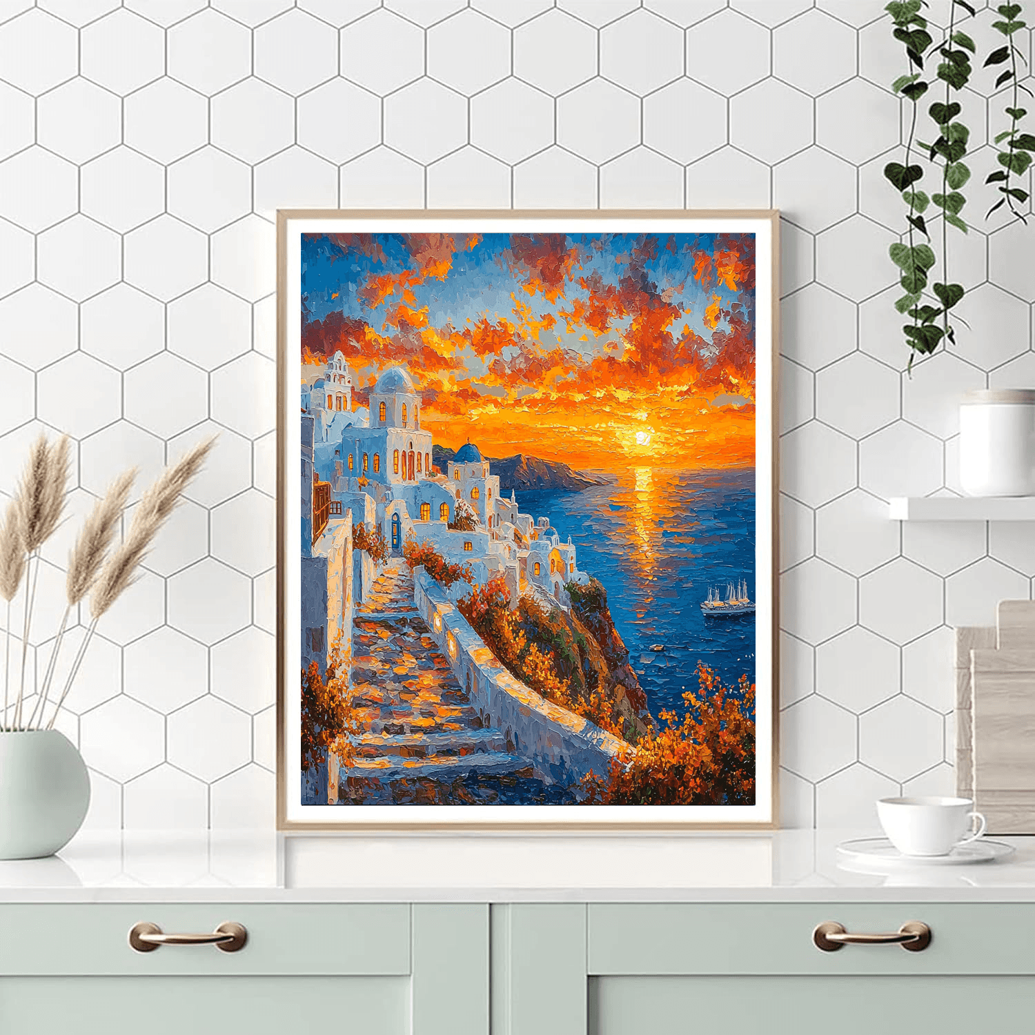Santorini Sunset Number Painting