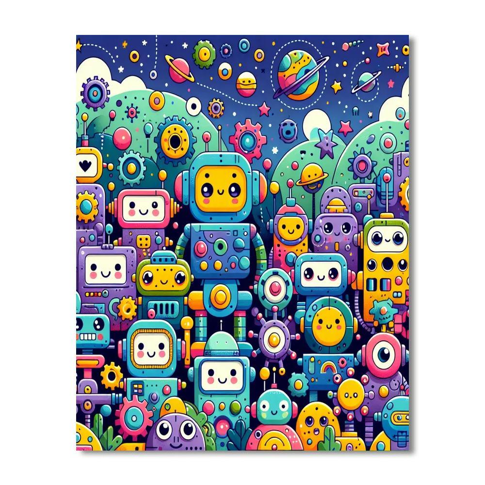 Adventure With Friendly Robots Painting By Numbers Kit