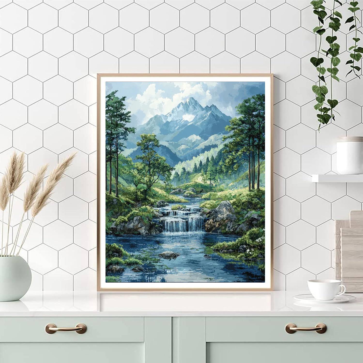Utagawa Hiroshige Inspired Tranquil Mountain Streams  Number Painting