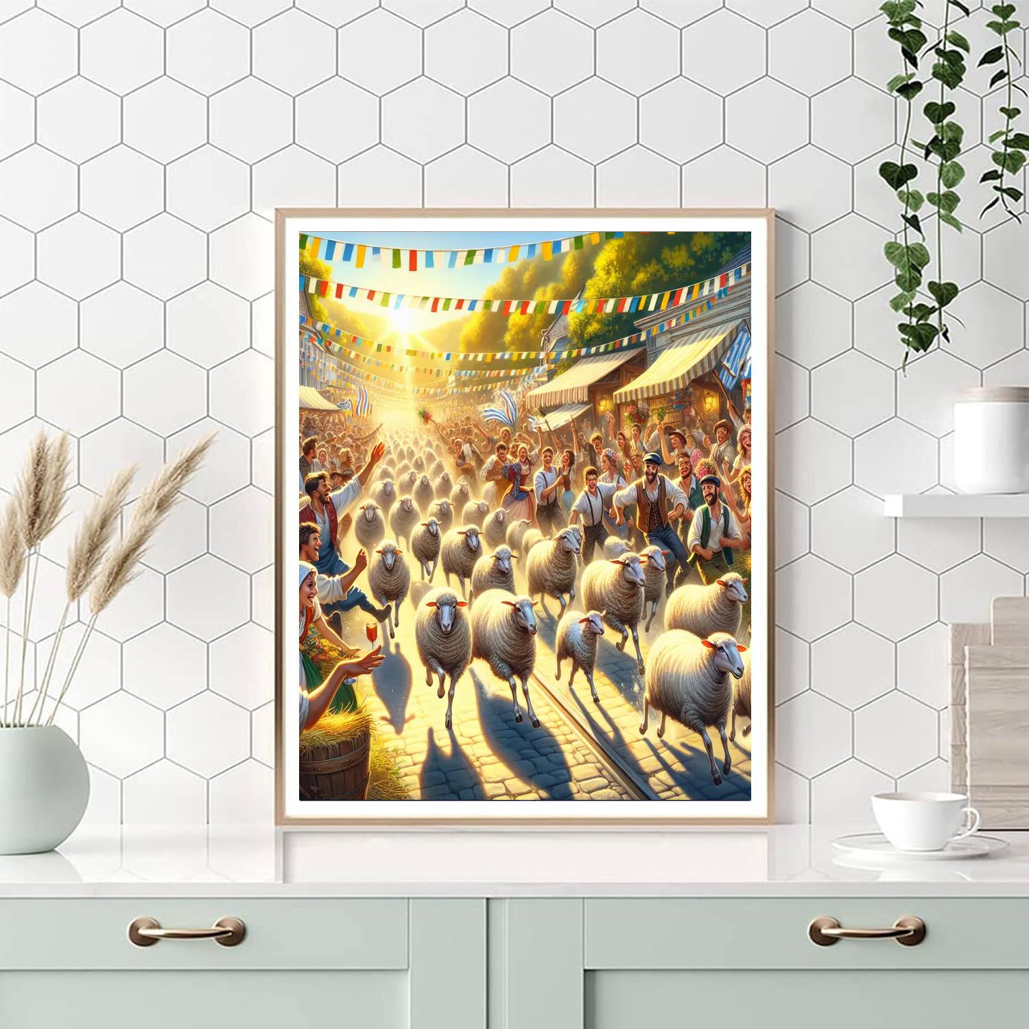 Running Of The Sheep - New Zealand Paint By Numbers