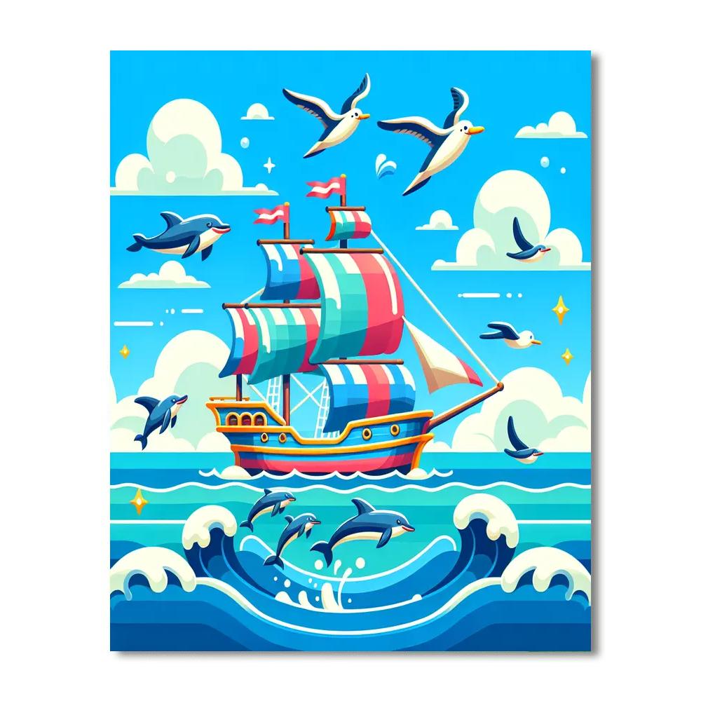 Sailing With Sea Friends Painting By Numbers Kit
