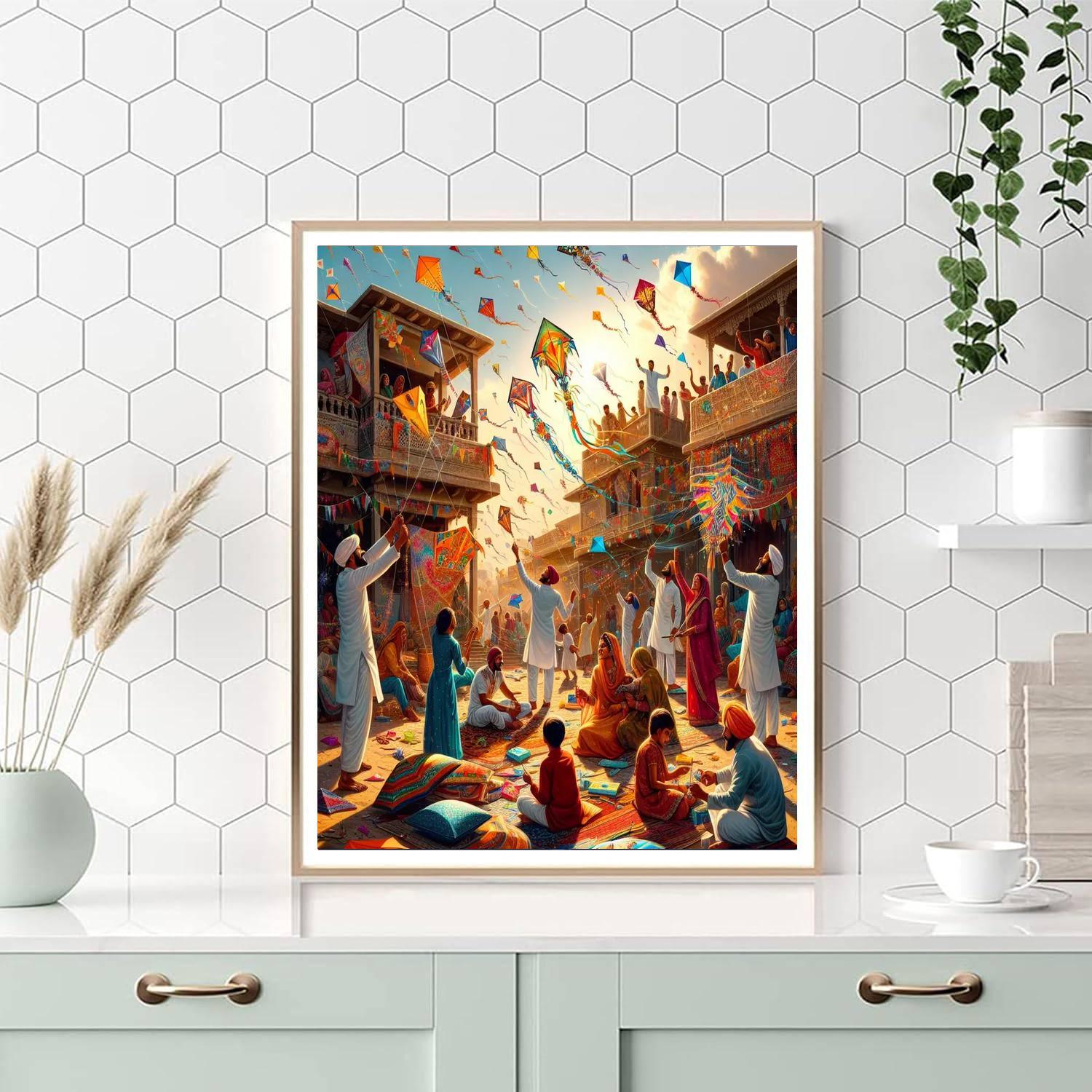 Makar Sankranti Kite Festival - Gujarat, India Painting Number Kit