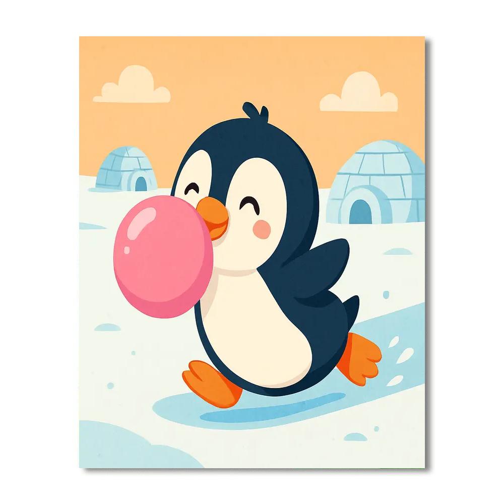 Bubbly Bubblegum Penguin Paint By Numbers Art