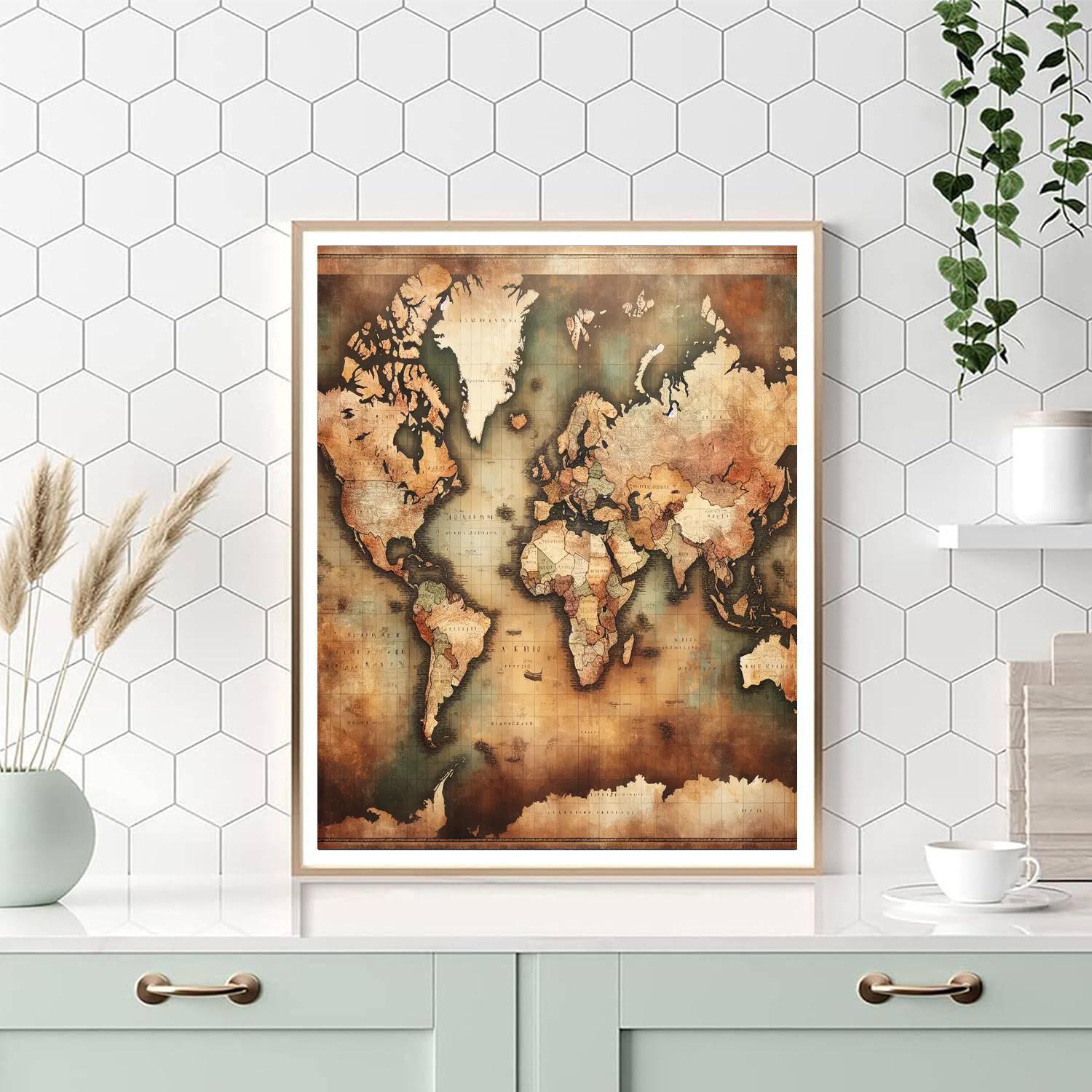 Vintage World Map Adventure Number Painting