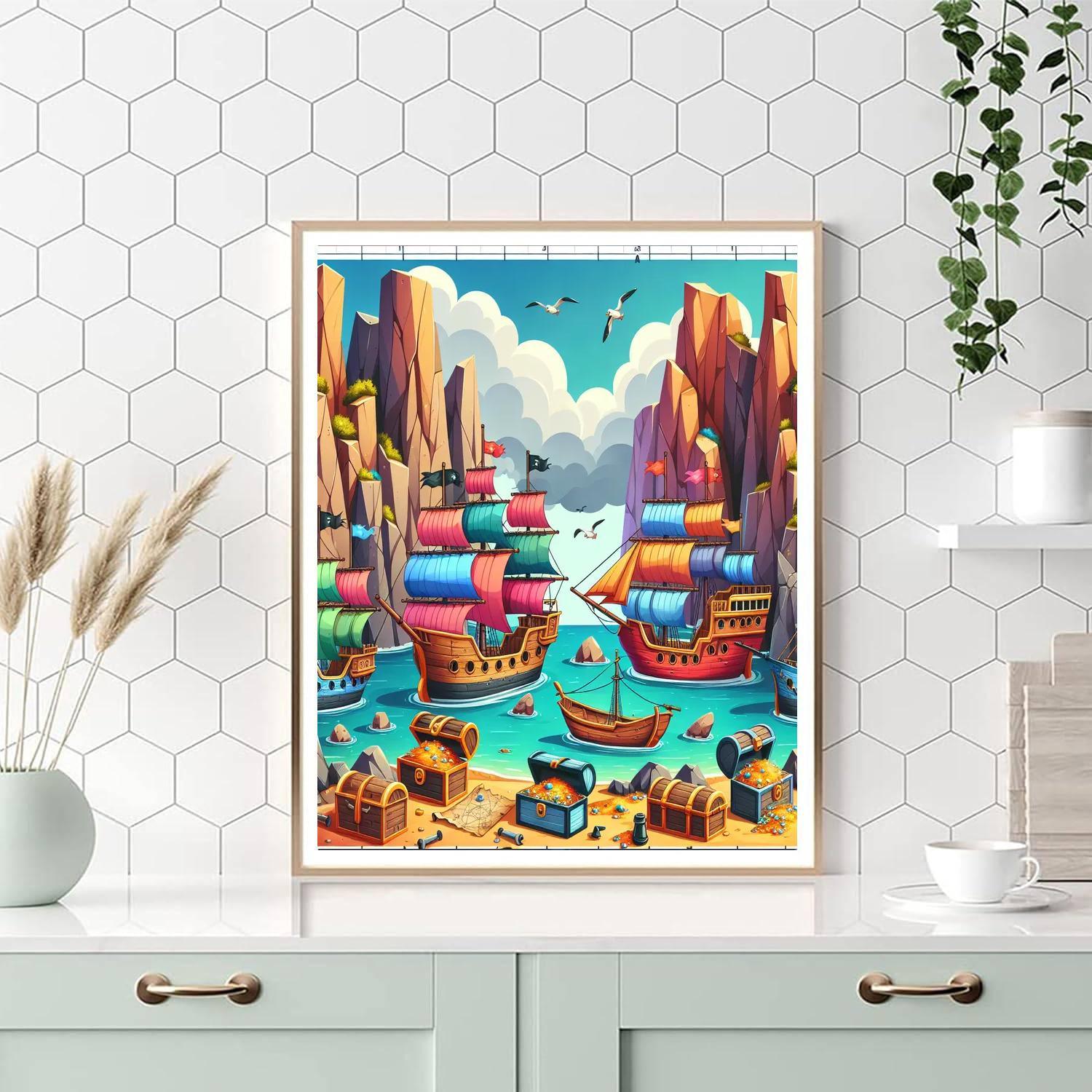 Hidden Treasure In Pirate's Cove Paint By Numbers Art
