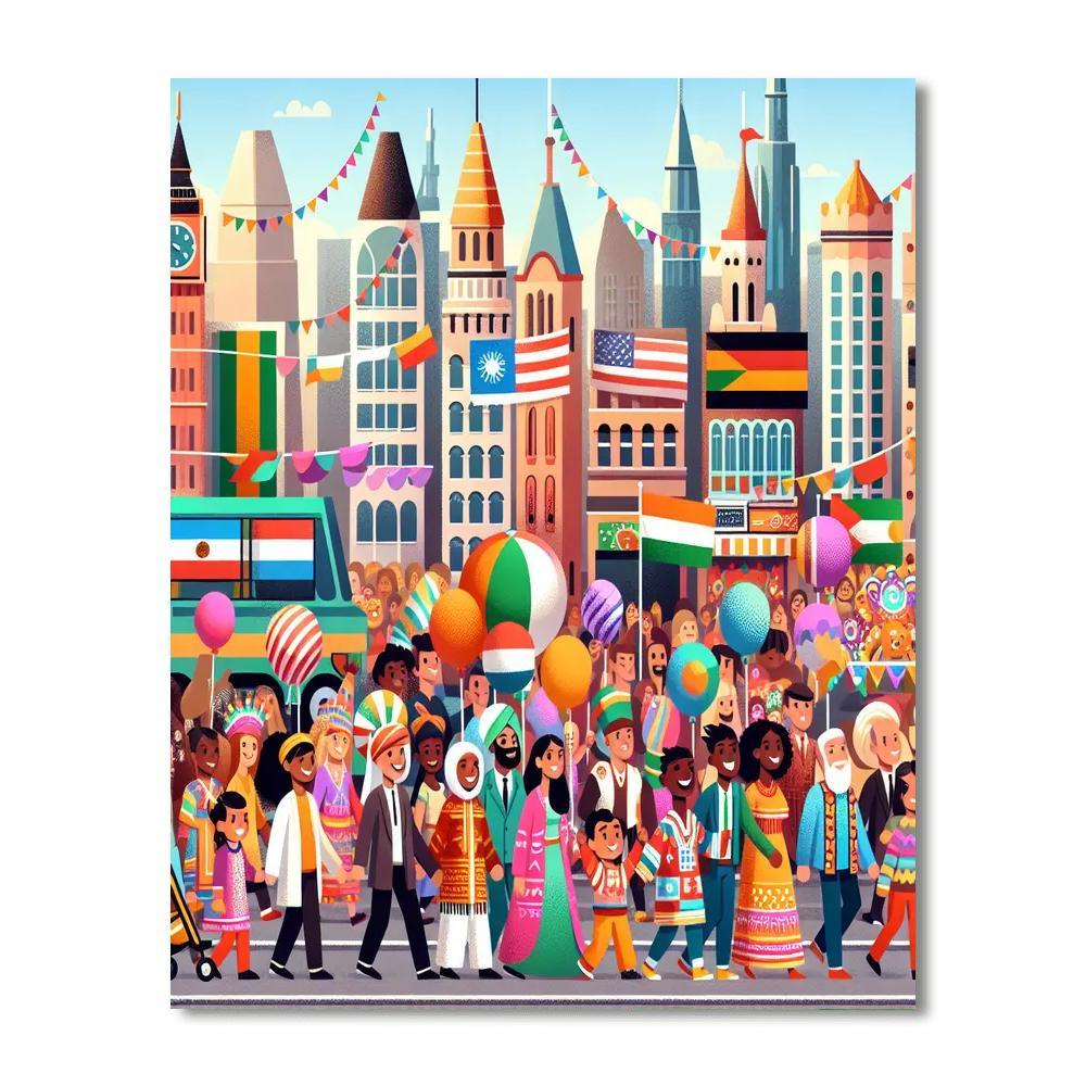 Vibrant City Parade Number Painting