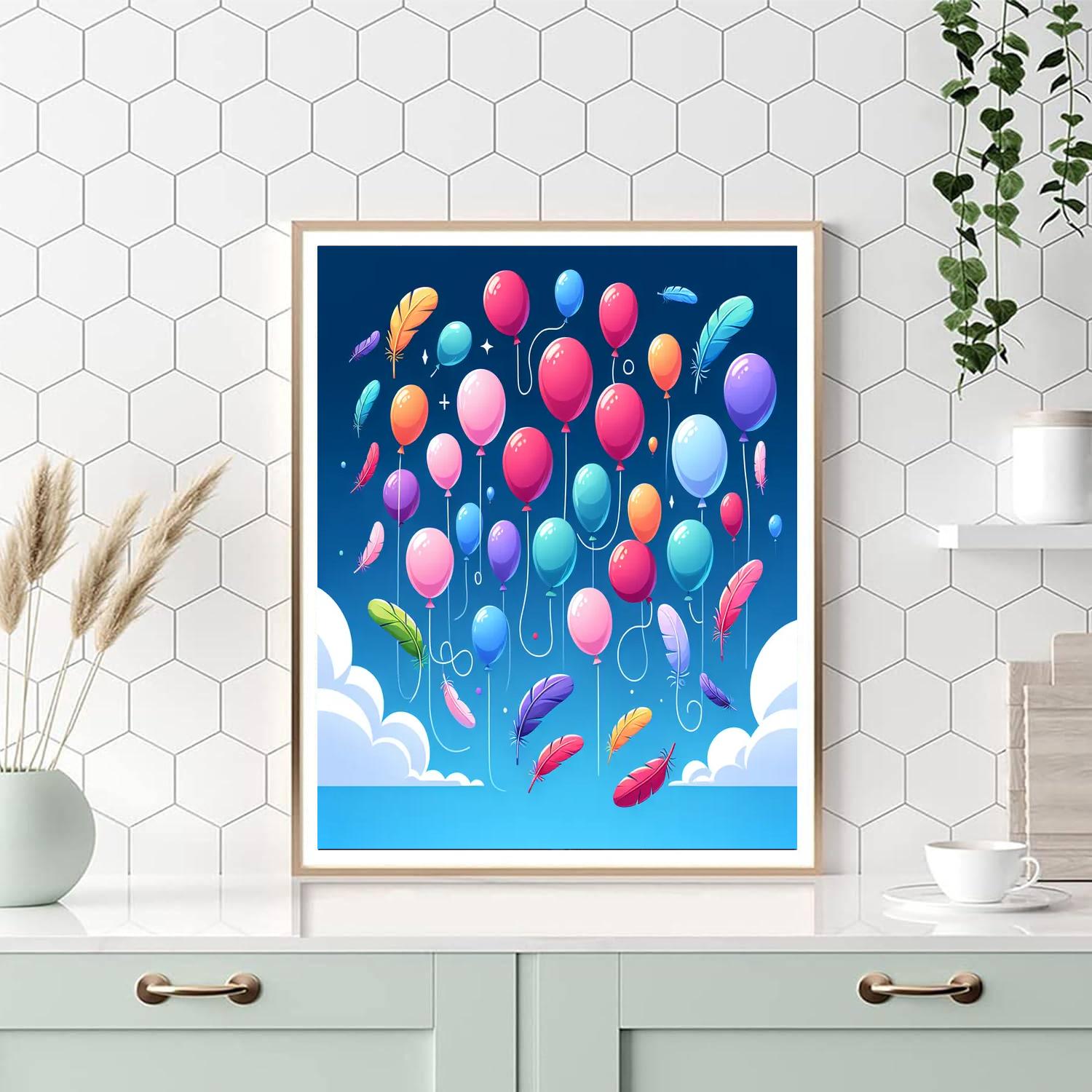 Floating Feather Balloons Number Painting