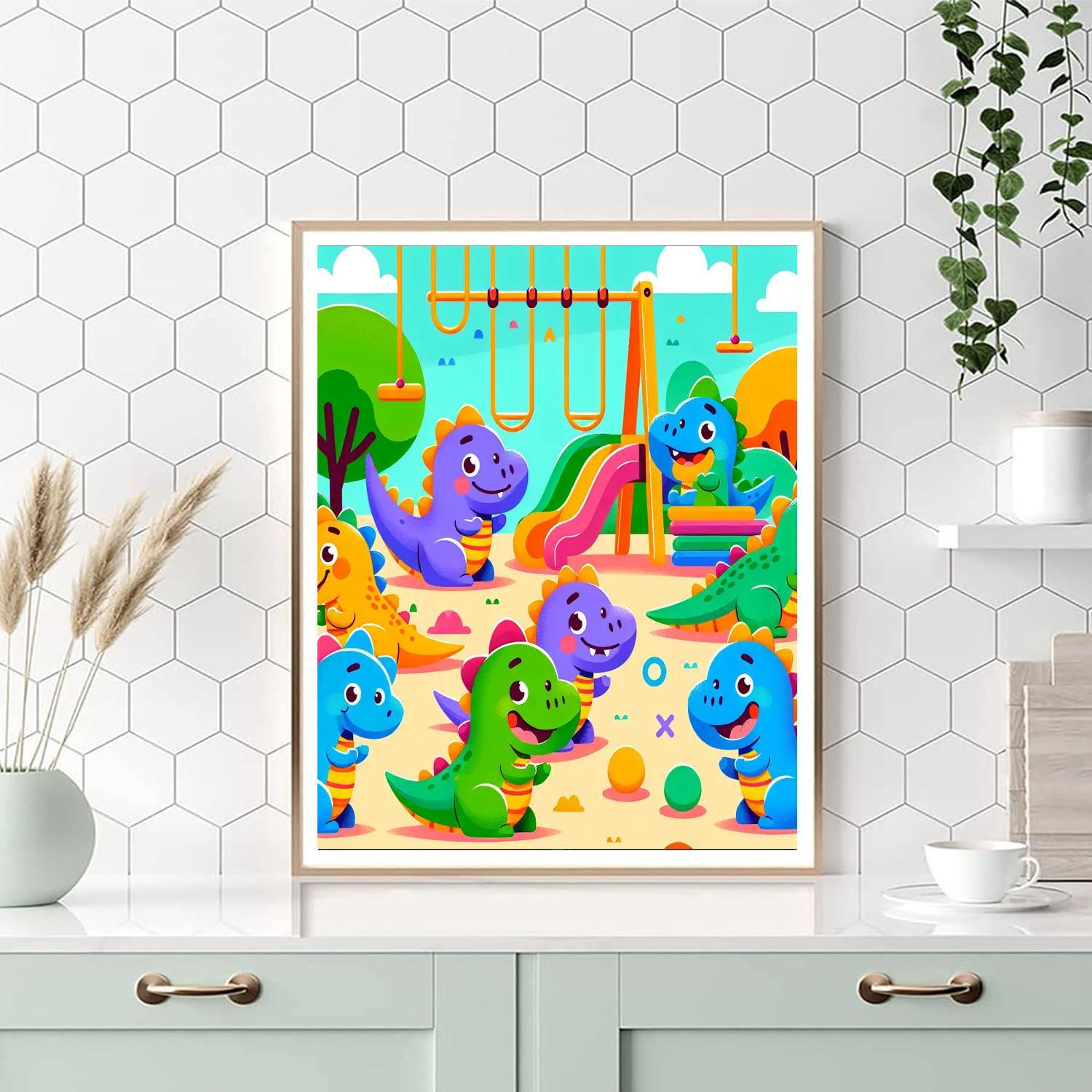 Friendly Dinosaurs At Play Paint By Number