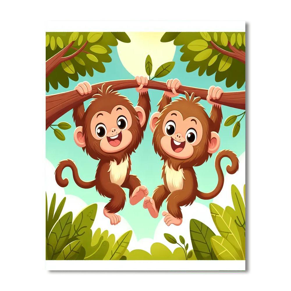 Mischievous Little Monkeys Paint By Numbers Art