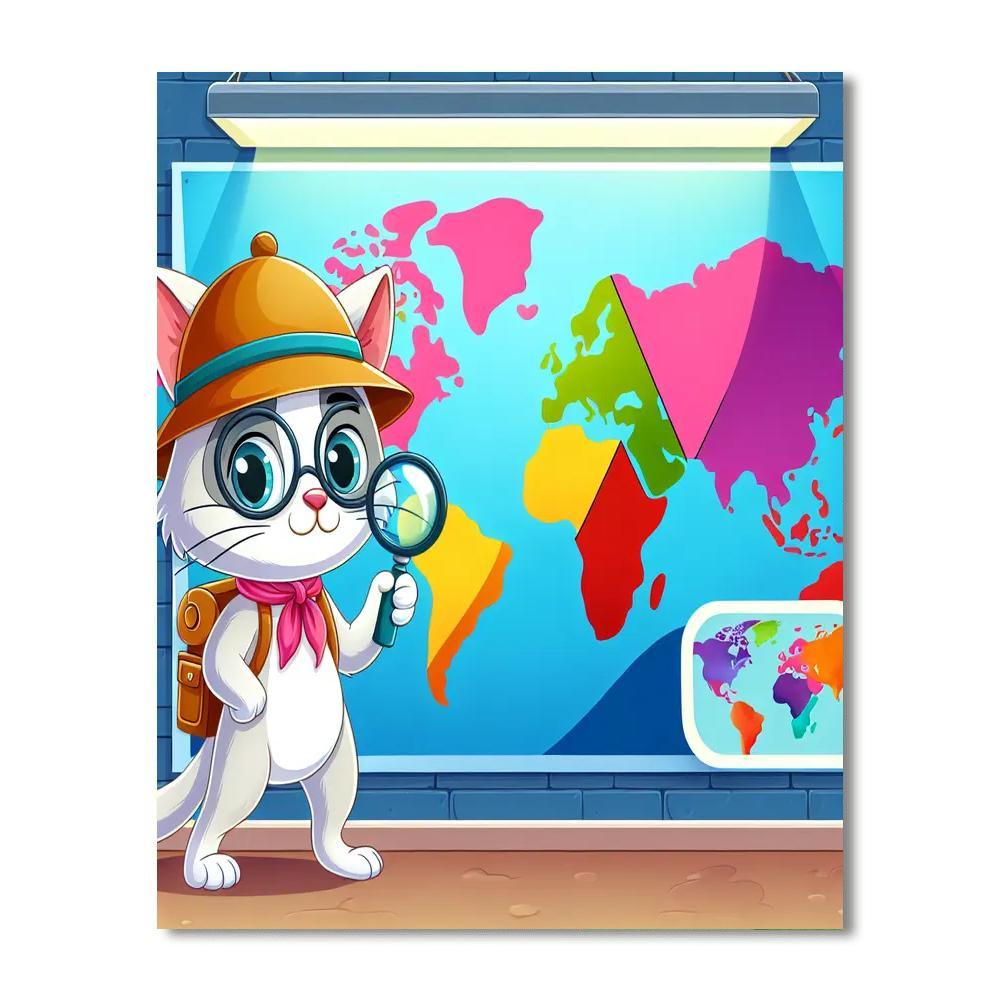 Explorer Cat's World Map Paint By Numbers