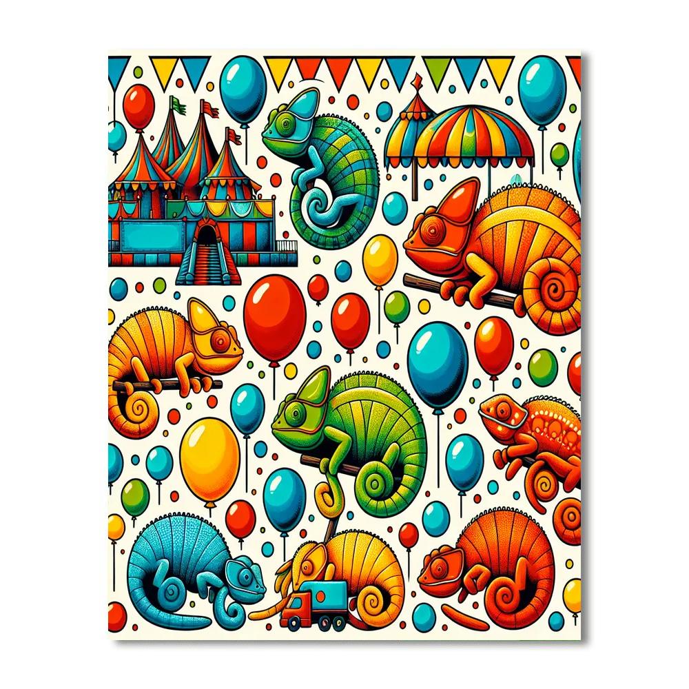 Cheerful Chameleon Carnival Numbered Painting Kits