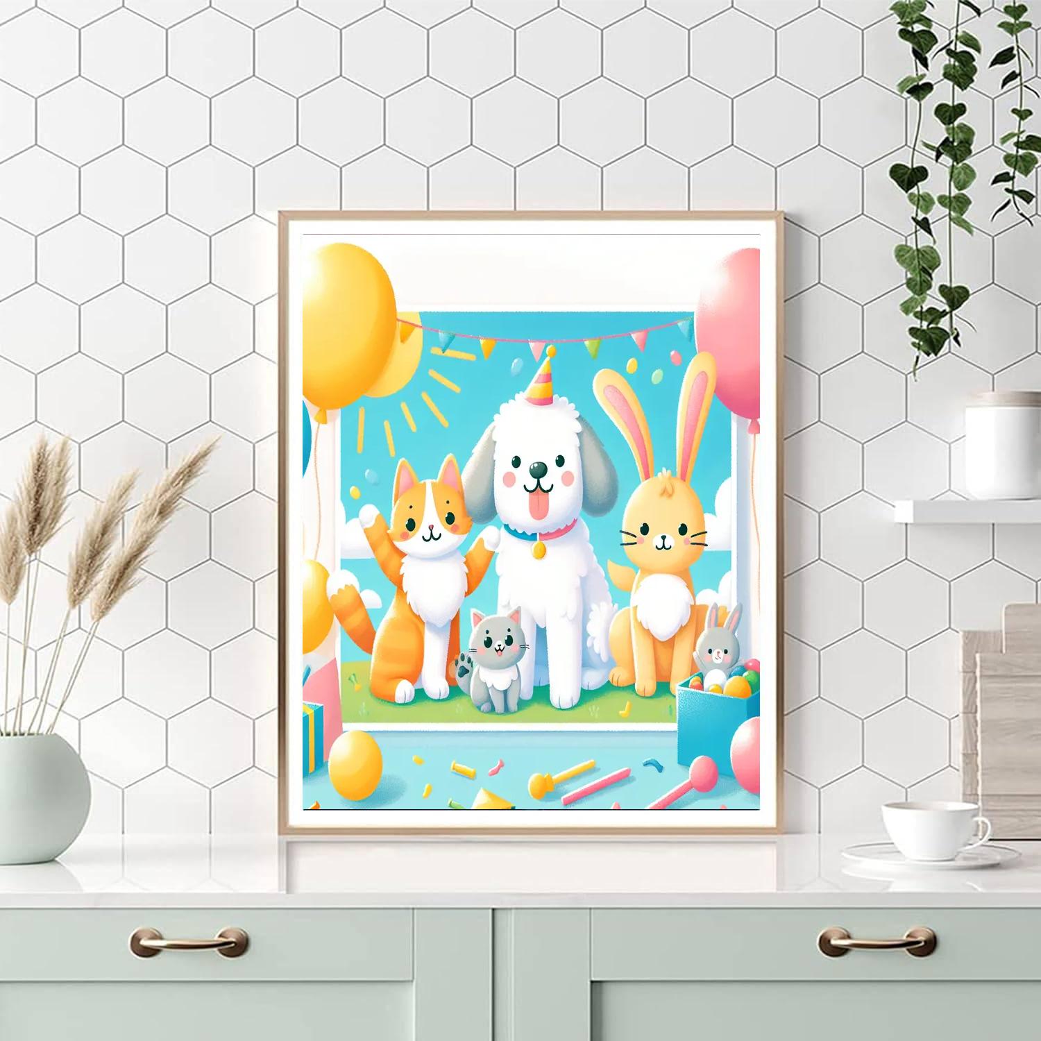 Friendly Pet Party Paint By Numbers Art