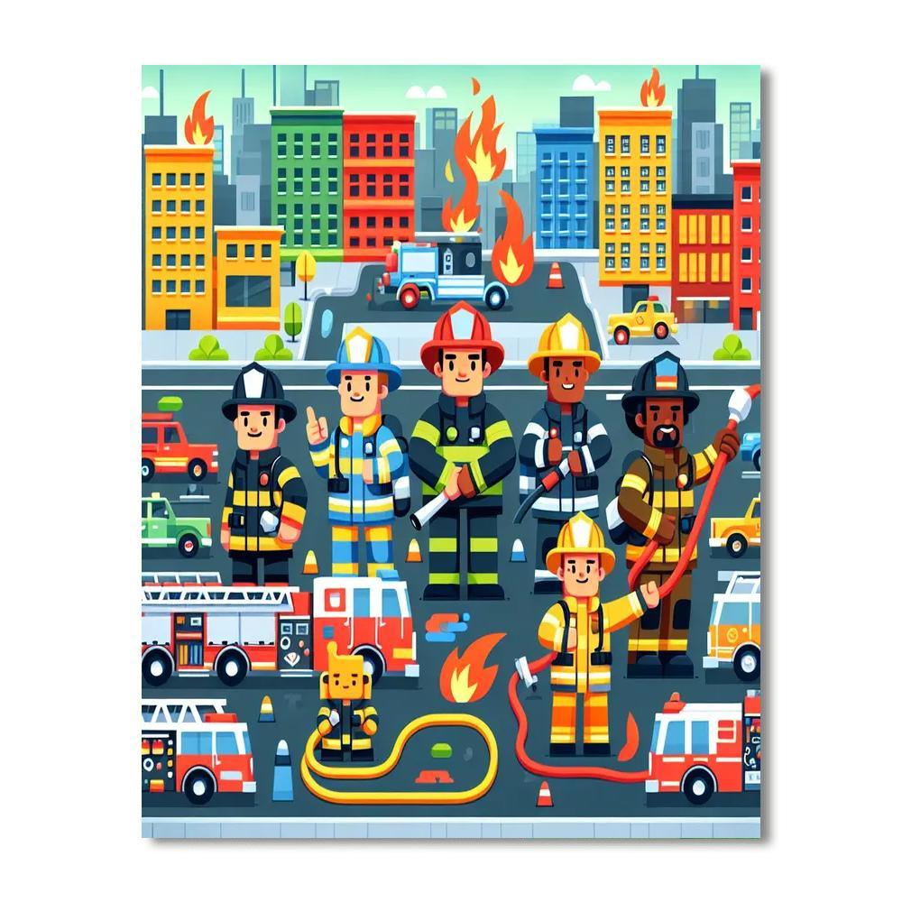 Friendly Firefighters To The Rescue Painting By Numbers Kit