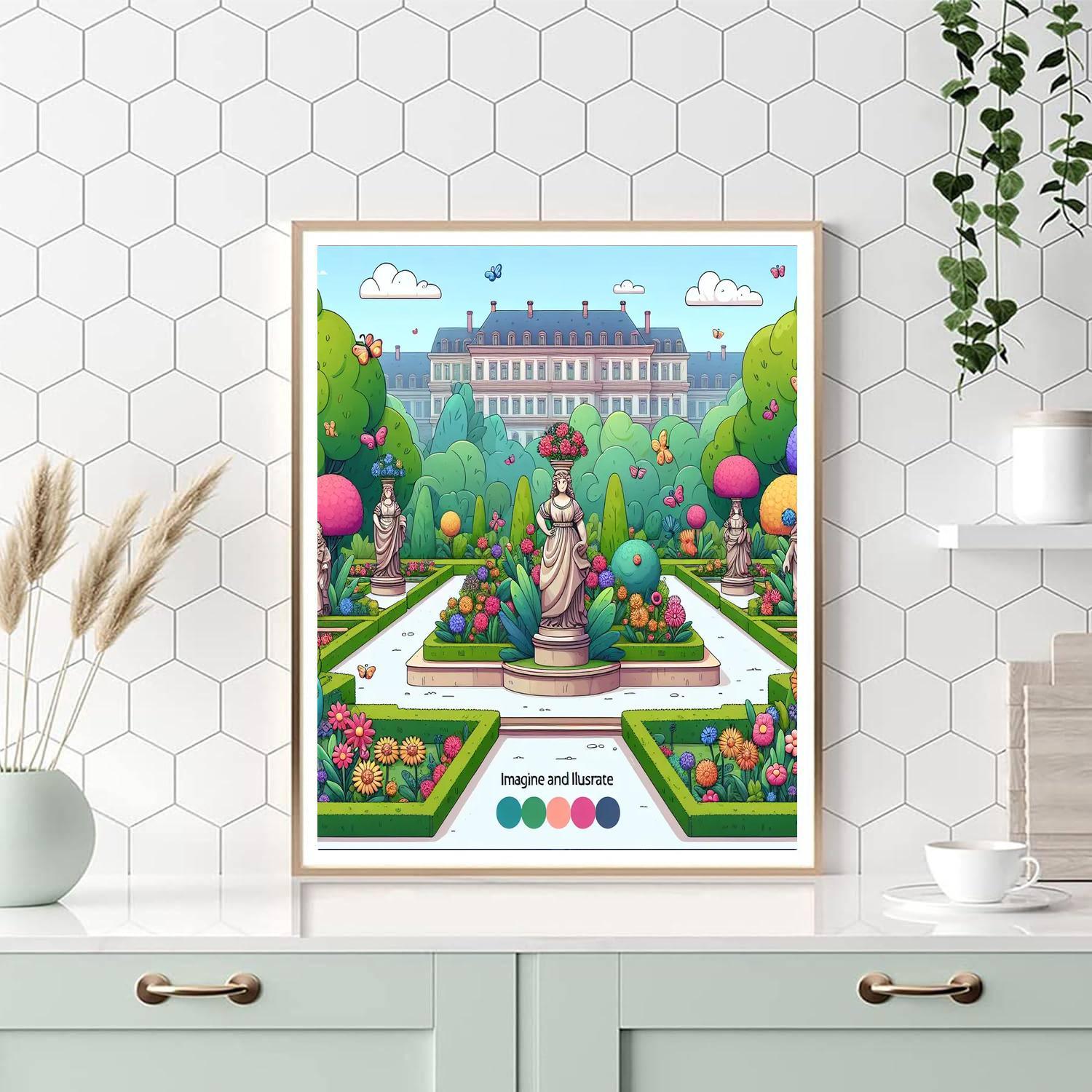 Royal Garden With Enchanted Statues Painting By Numbers Kit