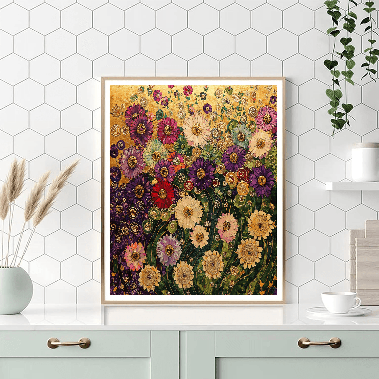 Gustav Klimt Inspired Dreamy Floral Composition  Paint By Numbers Art