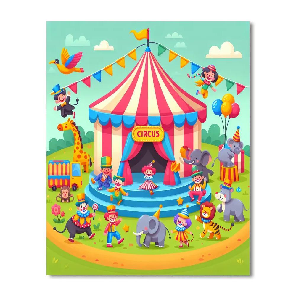 Playful Circus Scene Paint By Numbers Art